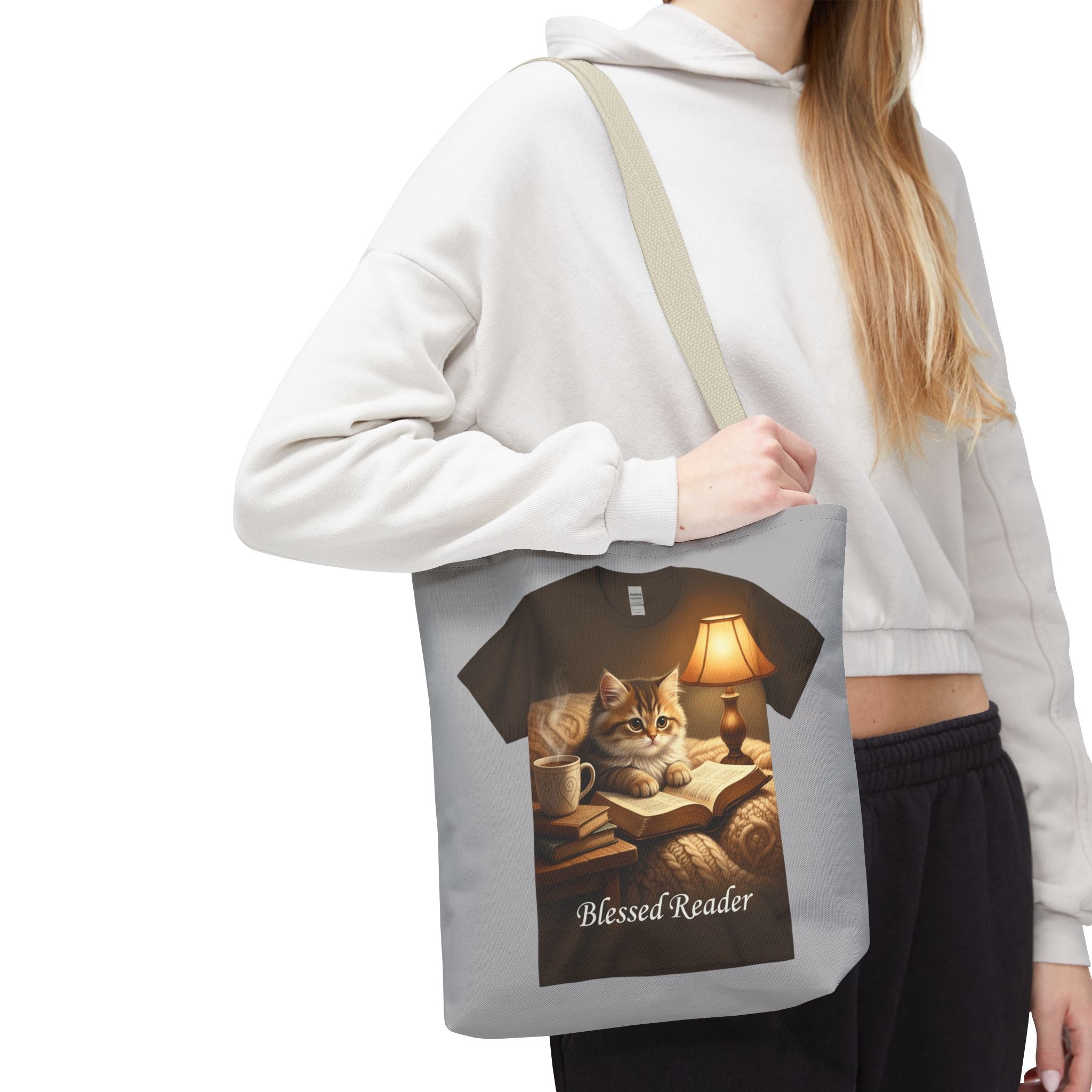 Blessed Reader Cat Tote Bag – Cozy Book Lover Library Tote | Cat & Books Gift Bag