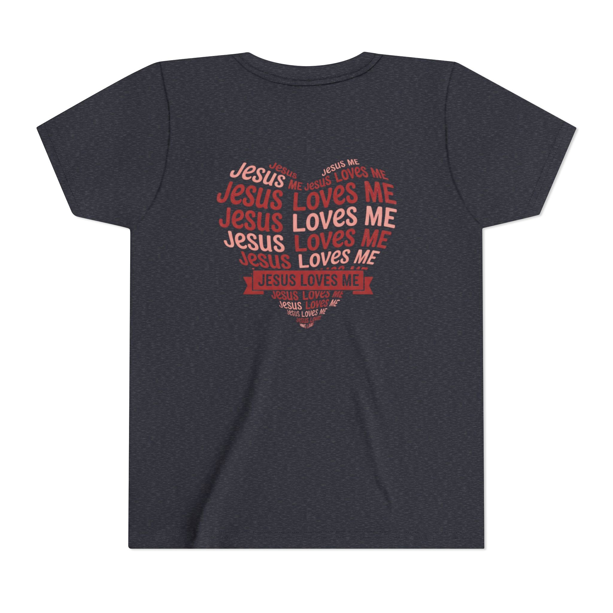 Jesus Loves Me Youth T-Shirt – Heart Word Cloud Christian Kids Tee | Faith Inspired Youth Shirt