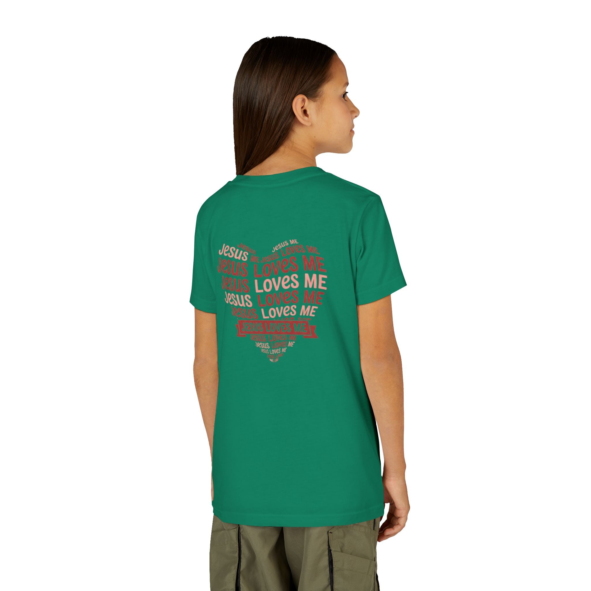 Jesus Loves Me Youth T-Shirt – Heart Word Cloud Christian Kids Tee | Faith Inspired Youth Shirt