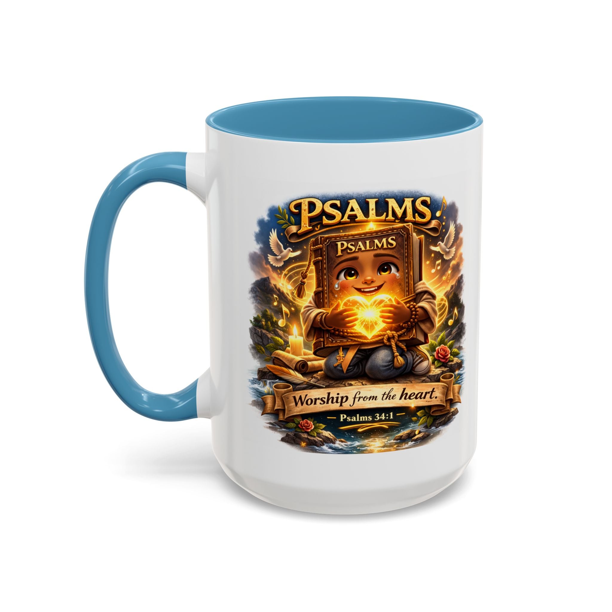 Psalms 34:1 Coffee Mug | Worship From the Heart Mug | Inspirational Christian Accent Mug
