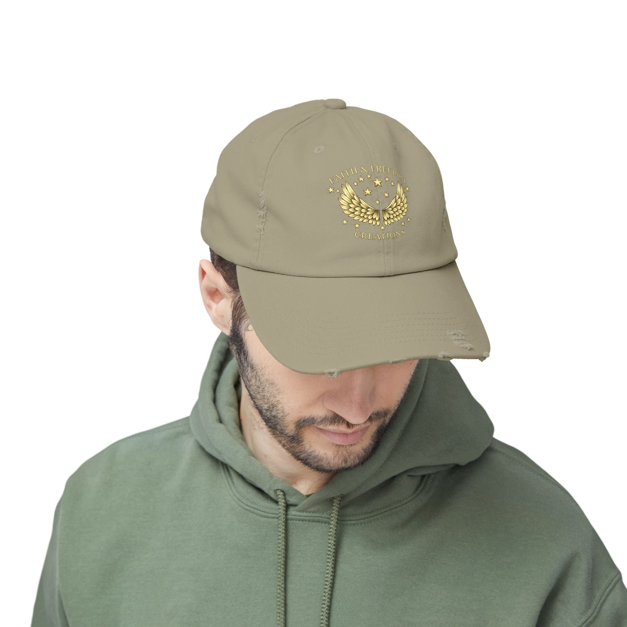 Faith & Freedom – Distressed Cap | Vintage Winged Stars Embroidered Hat