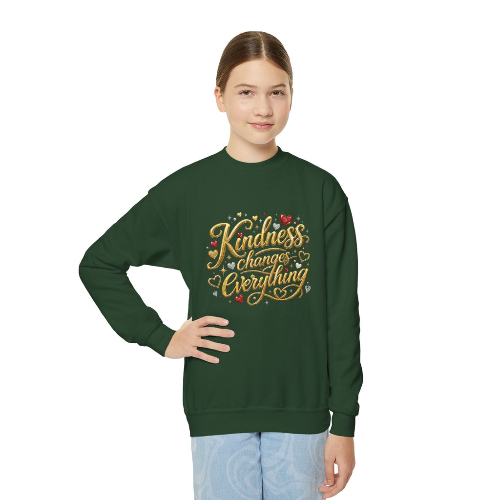 Kindness Changes Everything Youth Crewneck Sweatshirt – Inspirational Kids Pullove