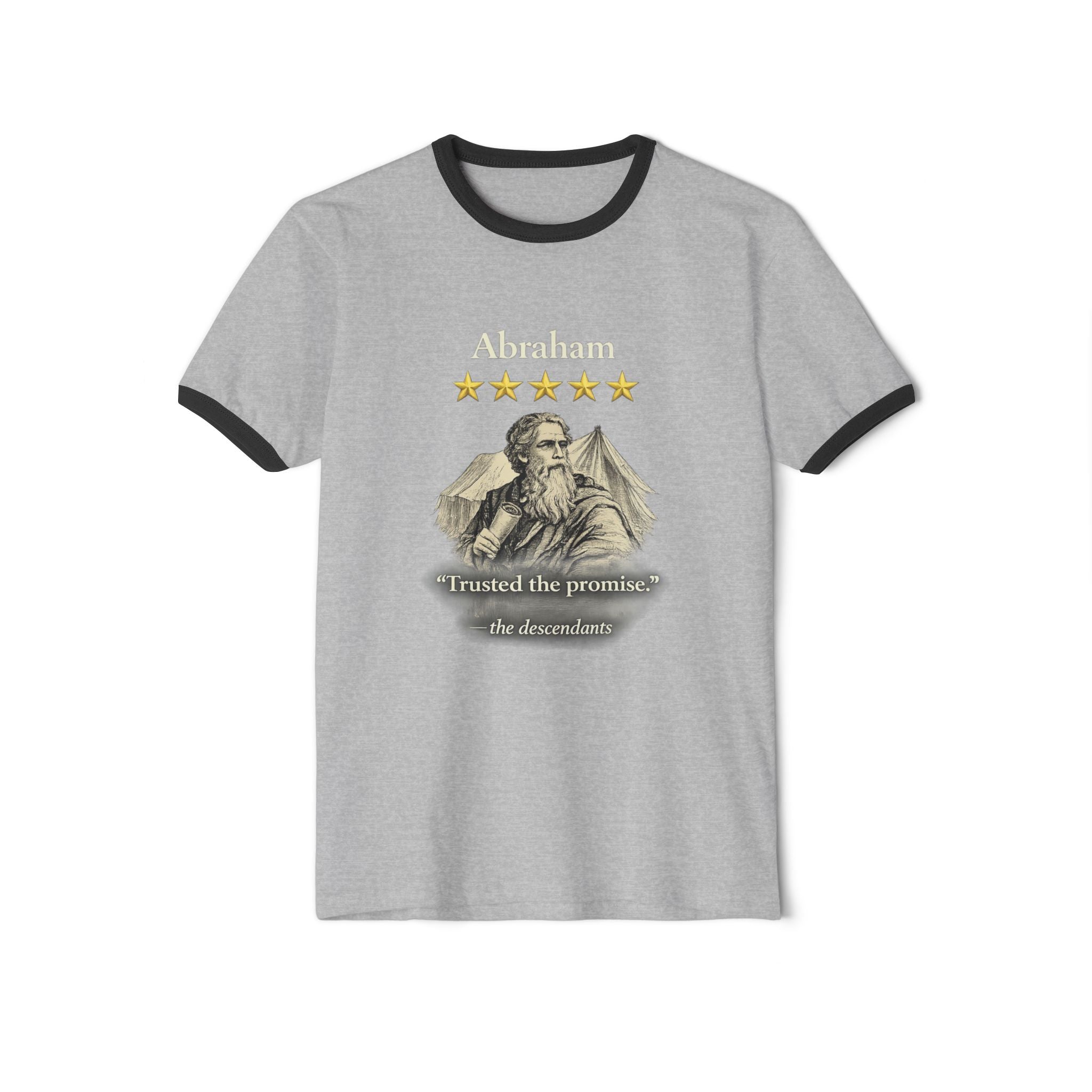Abraham – Ringer Tee | “I Trusted the Promise” Vintage Graphic – Five-Star Faith Series
