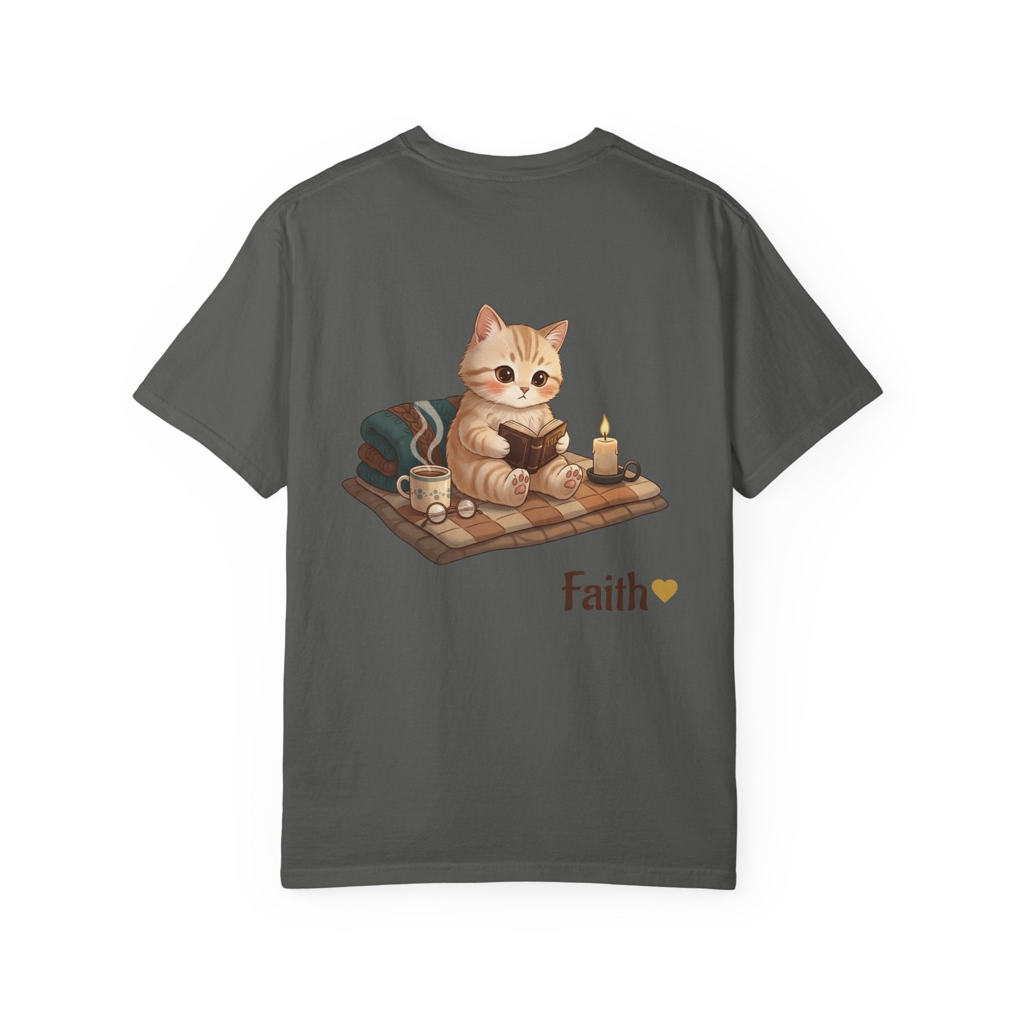Cozy Cat Prayer T-Shirt — Faith Heart Cat Tee | Christian Cat Lover Shirt
