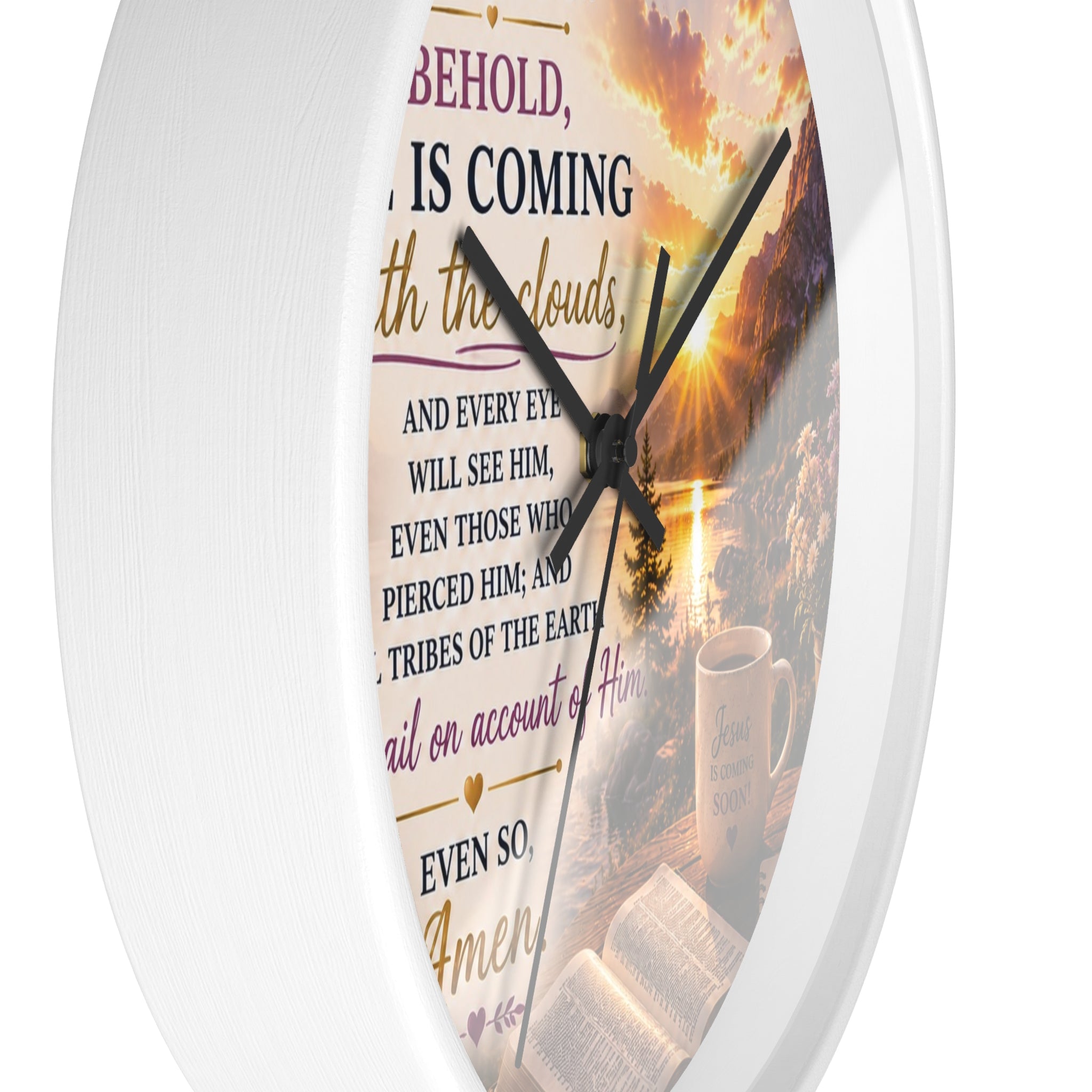 Revelation 1:7 Wall Clock | Behold He Is Coming Christian Scripture Clock | Inspirational Faith Decor