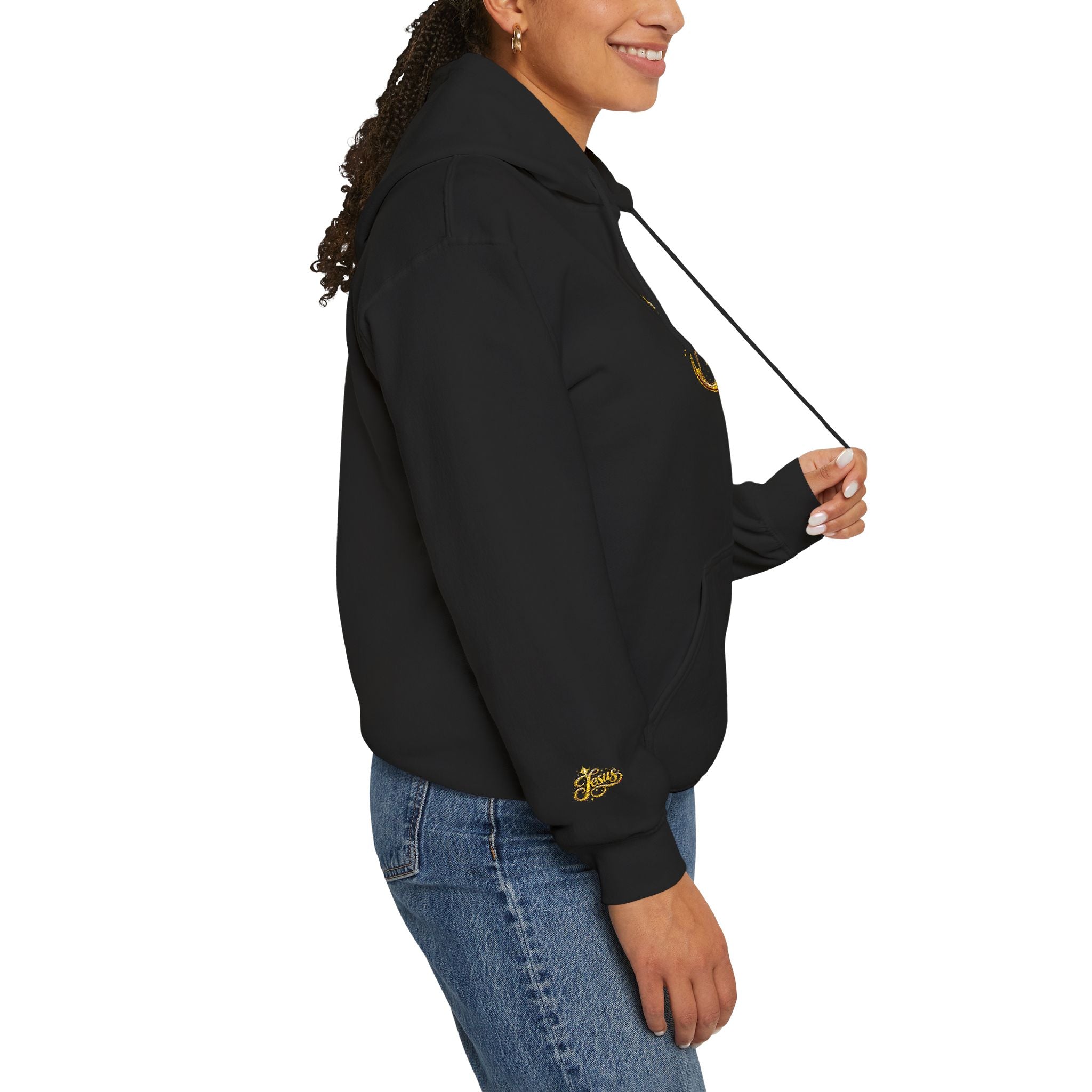 Jesus Gold Script Hoodie – Sparkle Christian Faith Pullover | Inspirational Hoodie