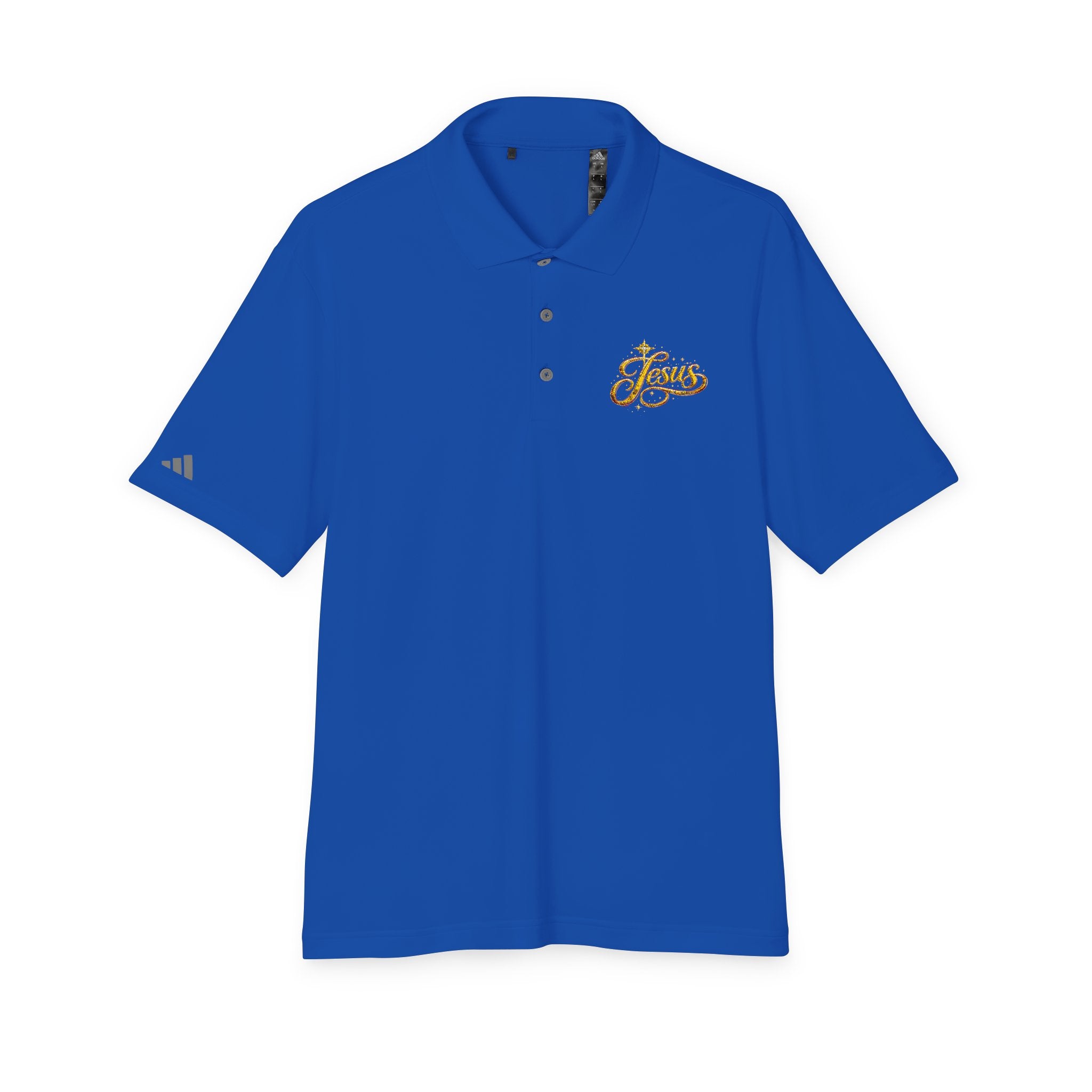 'Jesus' Script Embroidered Polo — Gold Faith Golf Shirt
