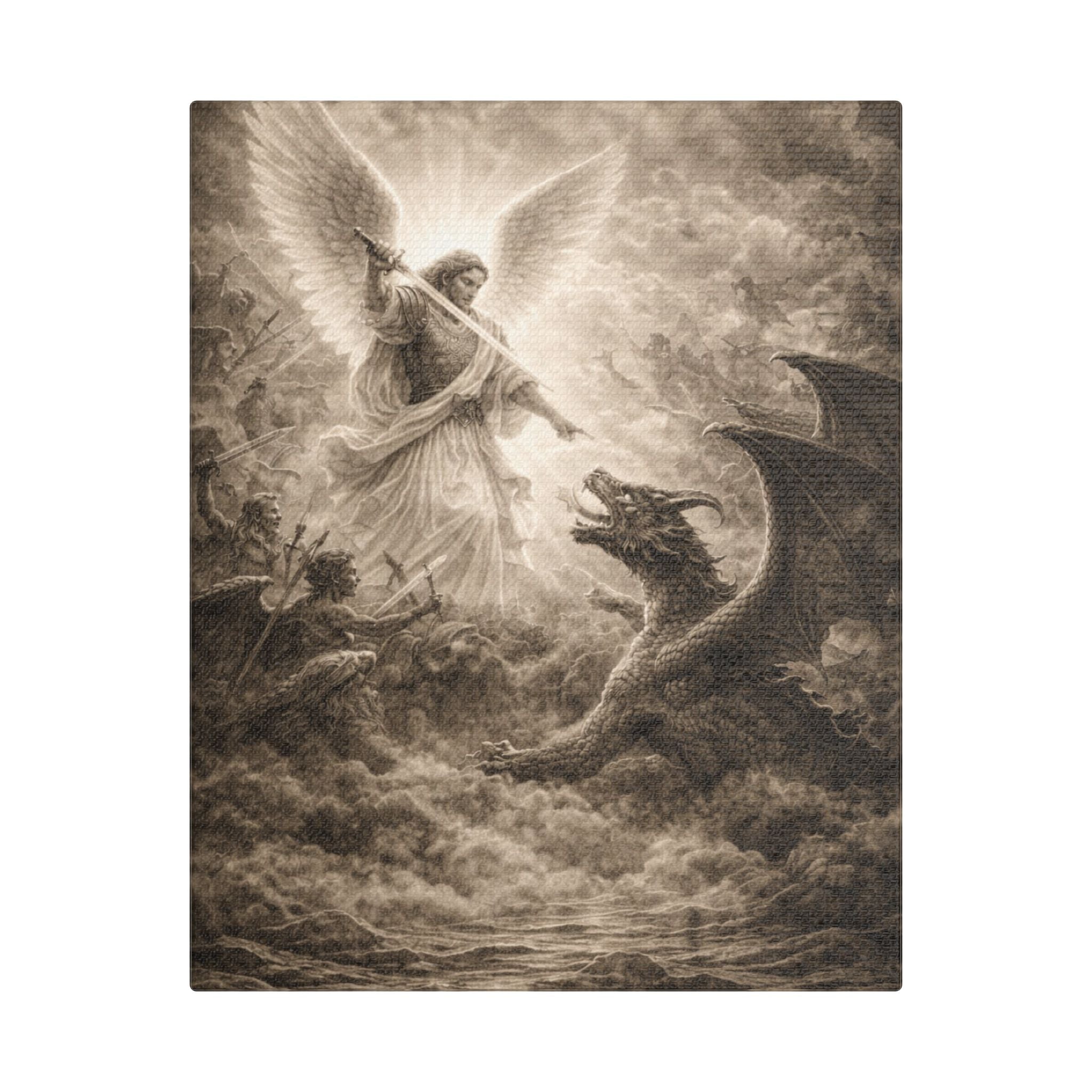 Michael the Archangel vs Dragon Canvas – Biblical Spiritual Warfare Wall Art