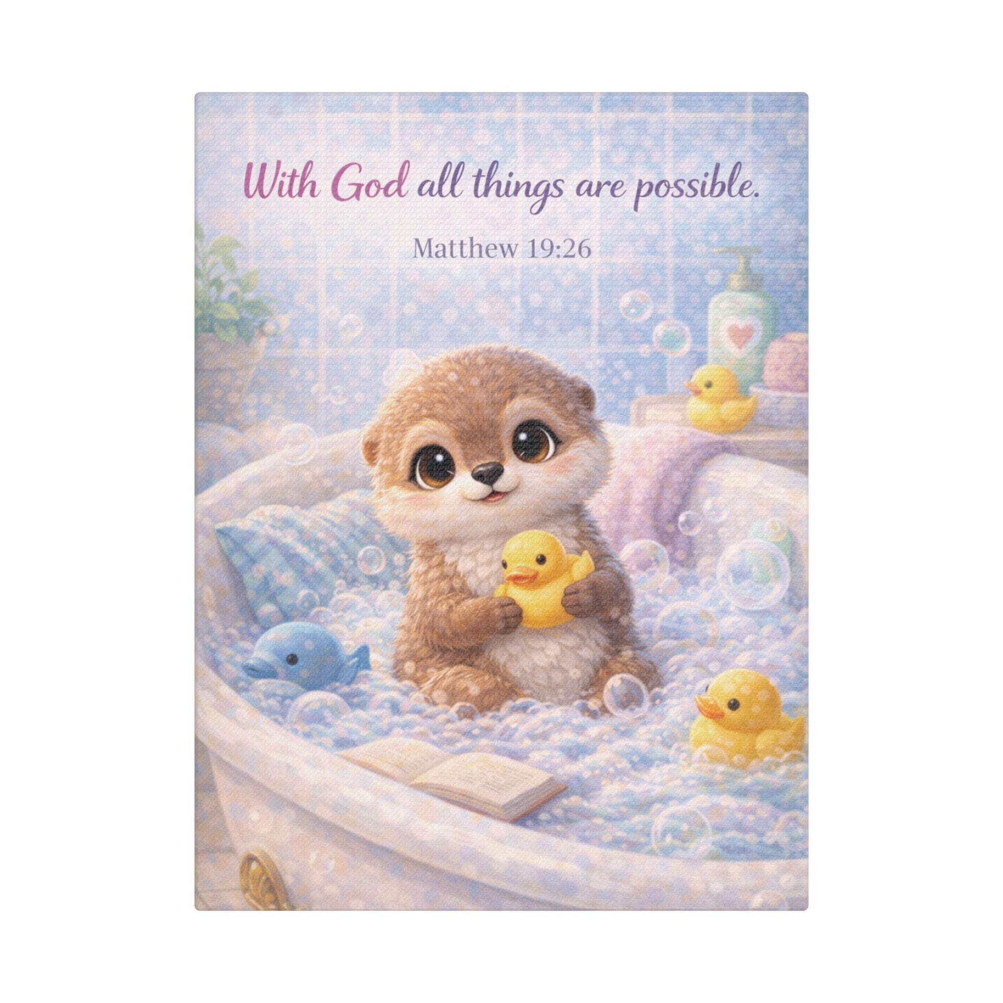 Scripture Woodland Animals – Otter – Matthew 19:26 Canvas Print