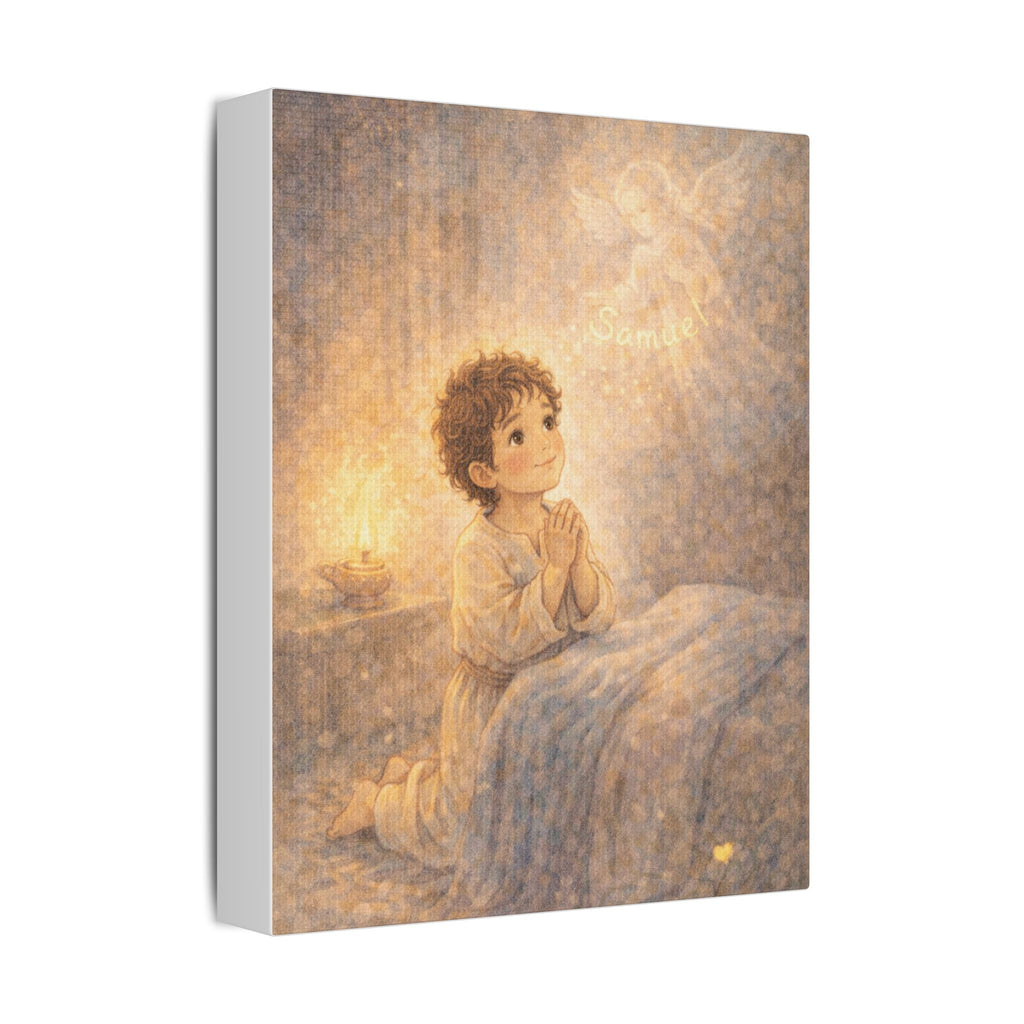 Samuel Listens to God Canvas — 1 Samuel 3:10 Scripture Wall Art