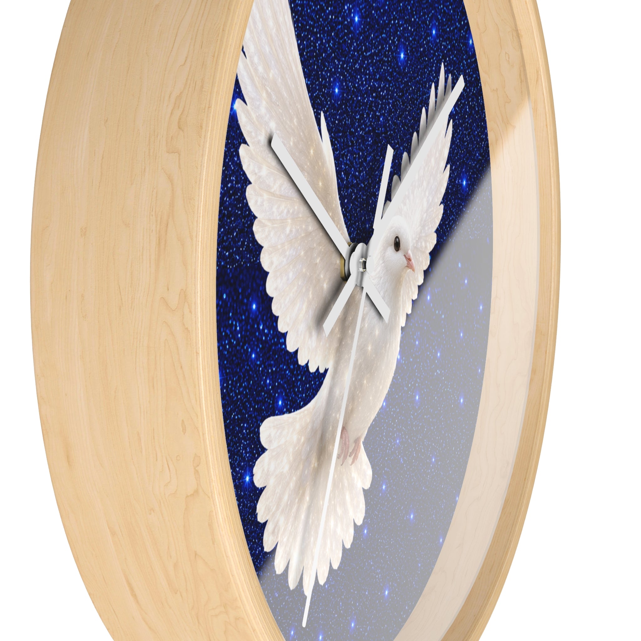 Peace Dove Wall Clock | Starry Blue Christian Wall Decor | Silent White Dove Clock