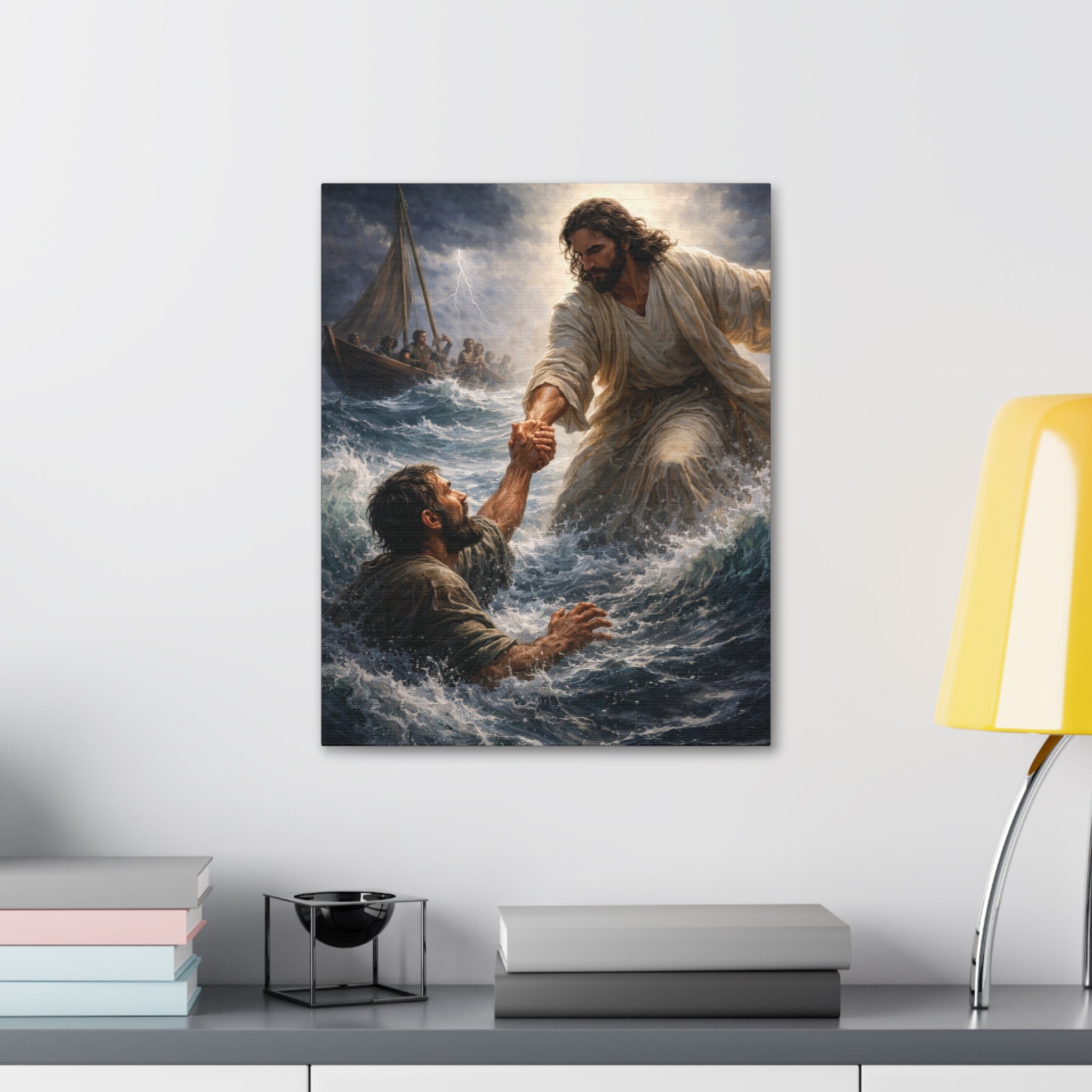 Jesus Saves Canvas Wall Art – Christian Faith Stretched Canvas | Inspirational Scripture Decor