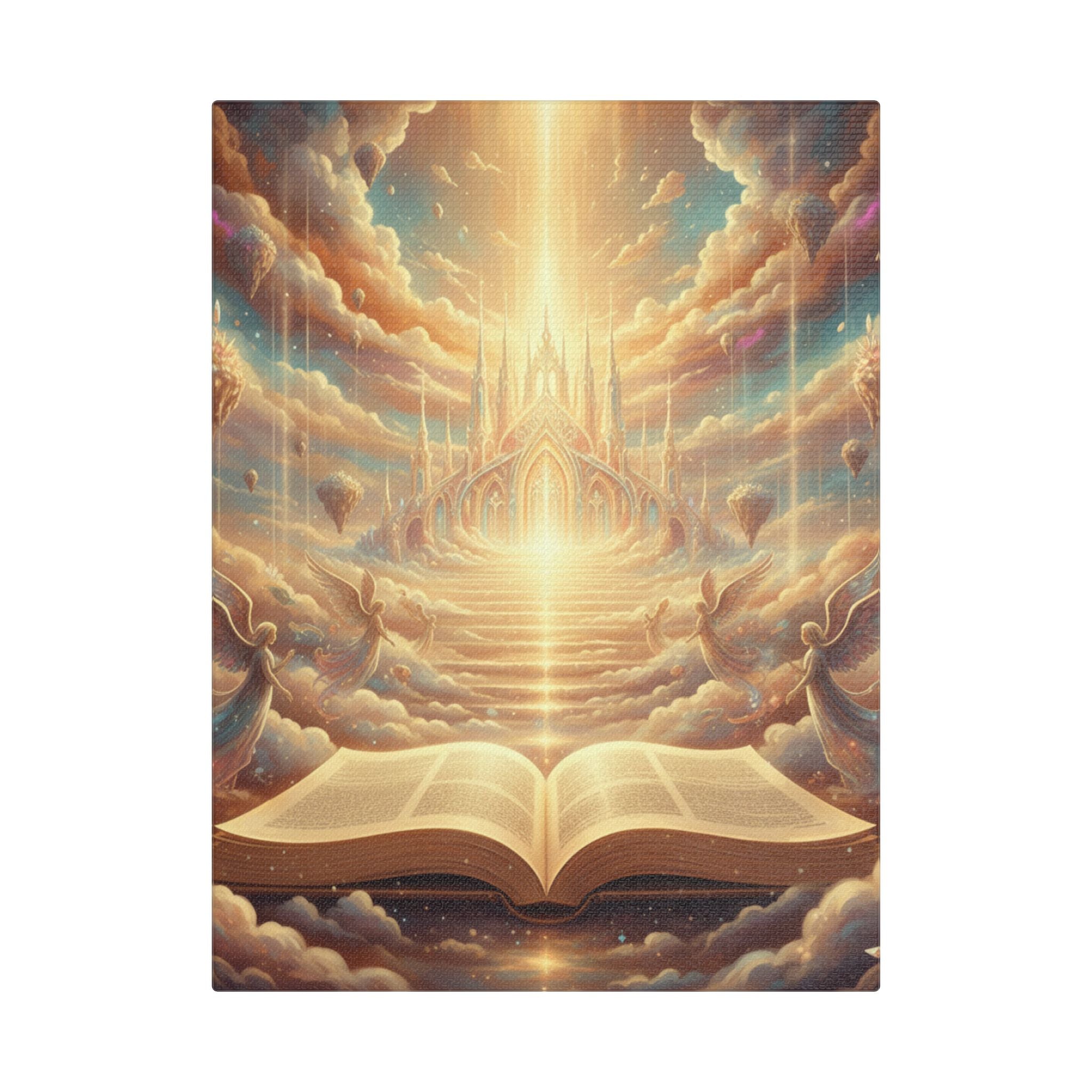 Heavenly Scripture Canvas — Radiant Open Bible Wall Art