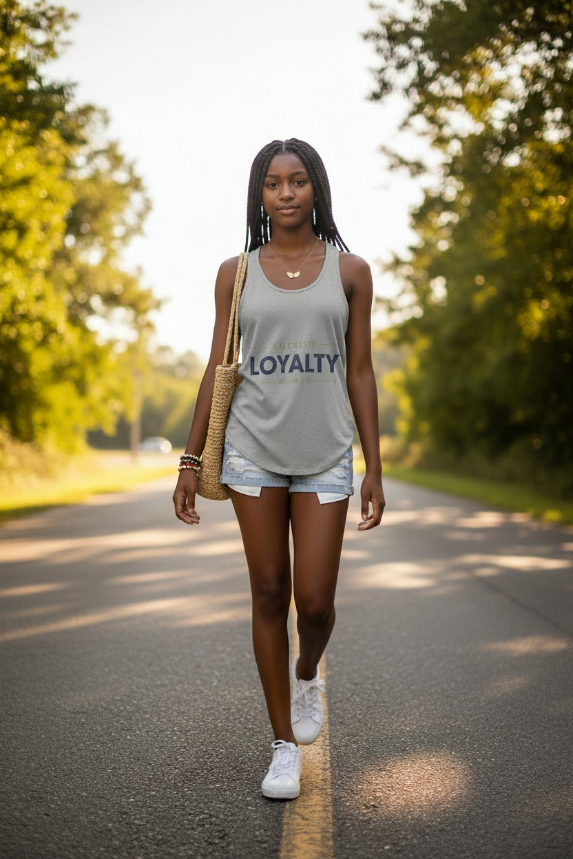 Cherish Loyalty – Women’s Racerback Tank | Inspirational Faith Graphic