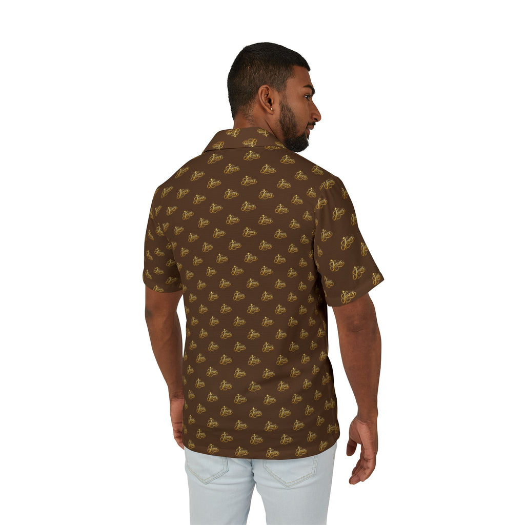 Jesus Brown Vintage Surf Hawaiian Shirt – Premium Christian Camp Button-Up | Retro Faith Beach Shirt