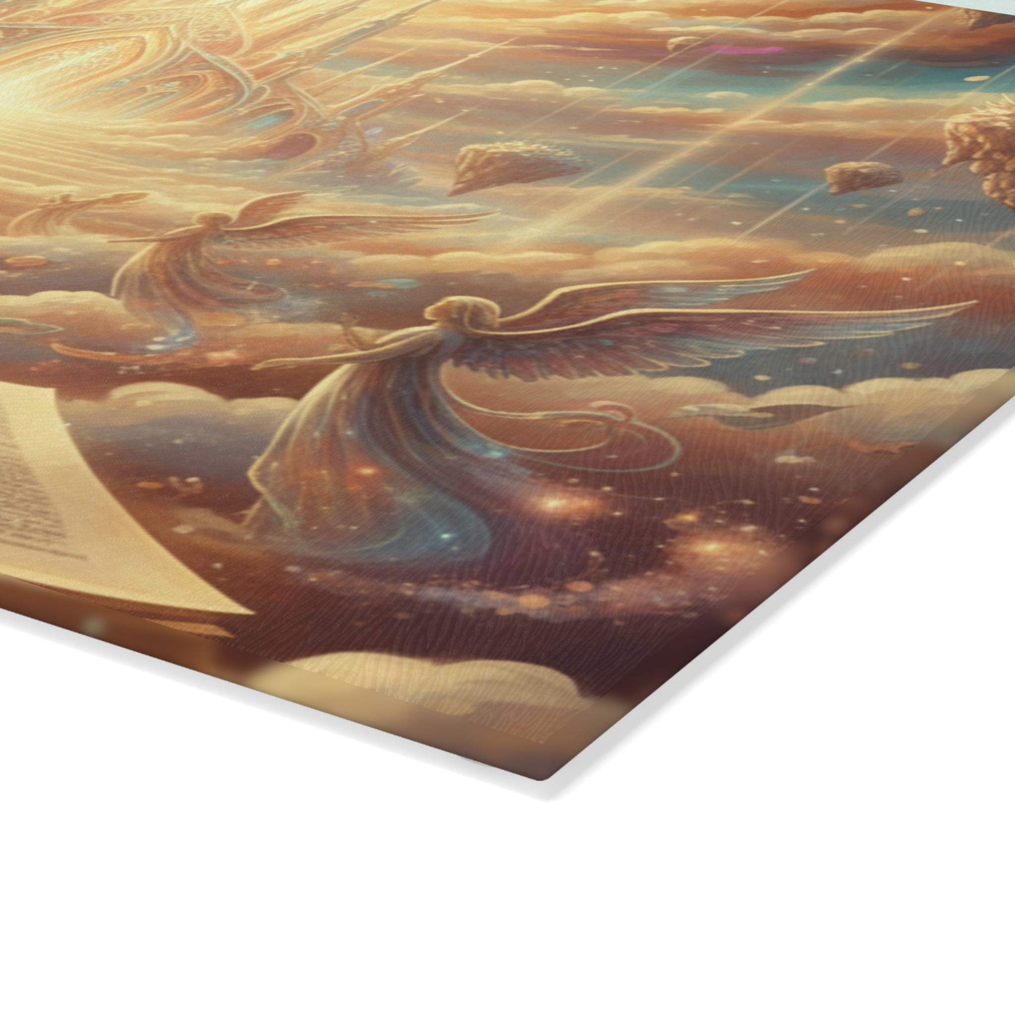 Heavenly Cathedral Glass Cutting Board – Angel & Open Book Christian Kitchen Decor | Inspirational Faith Kitchen Art