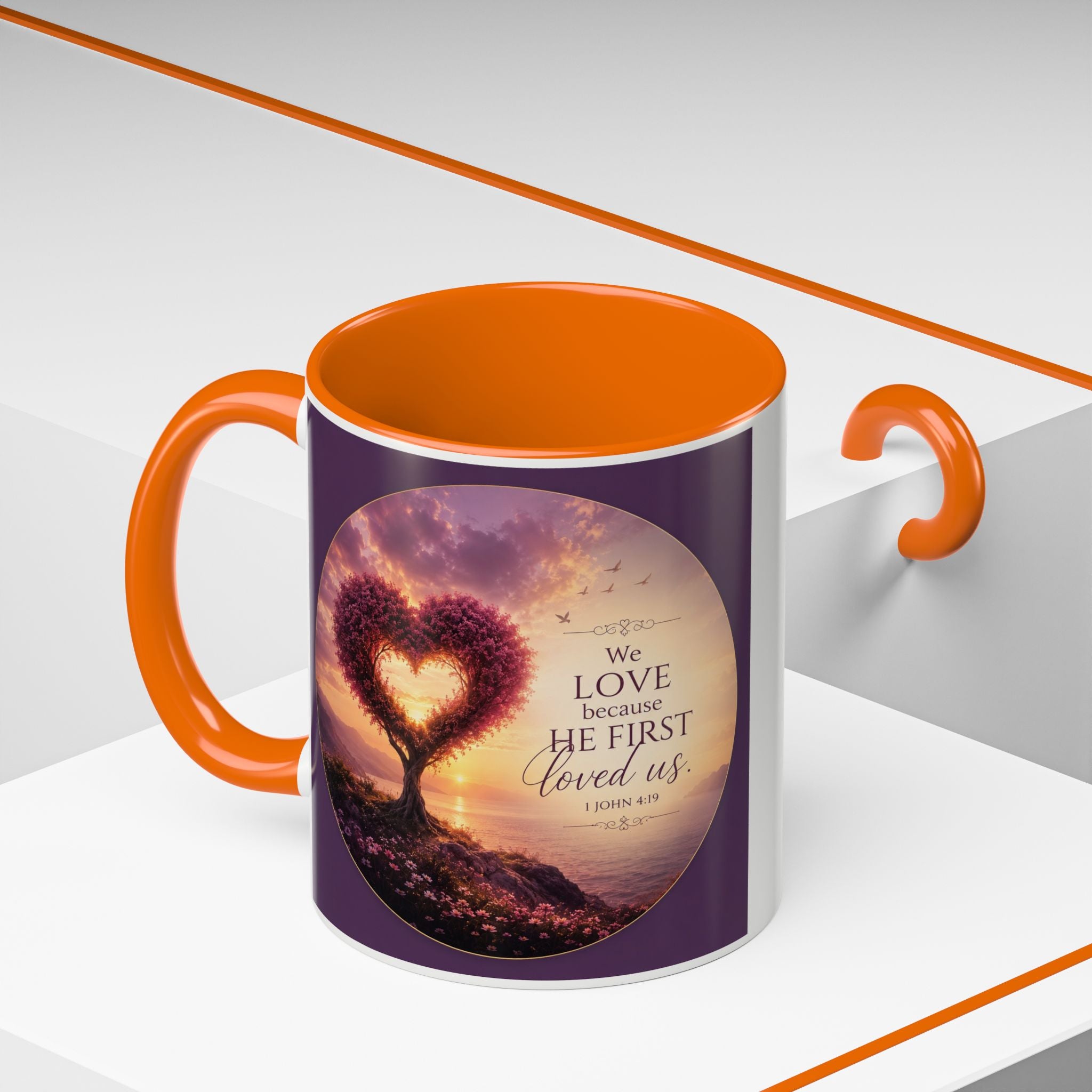 Heart Tree Coffee Mug | We Love Because He First Loved Us Mug | 1 John 4:19 Christian Gift
