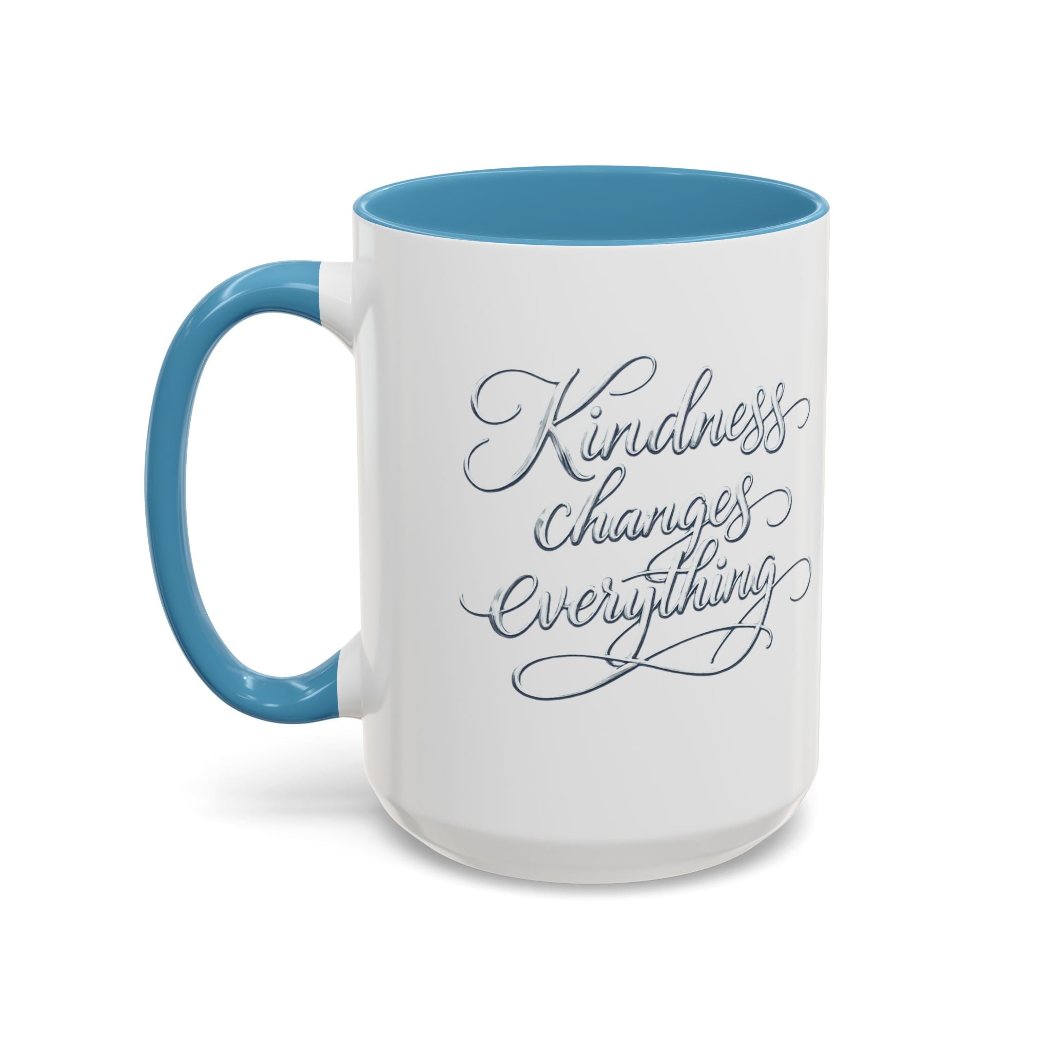 Silver-Kindness Changes Everything Accent Coffee Mug | Inspirational Ceramic Mug | Faith Freedom Creations