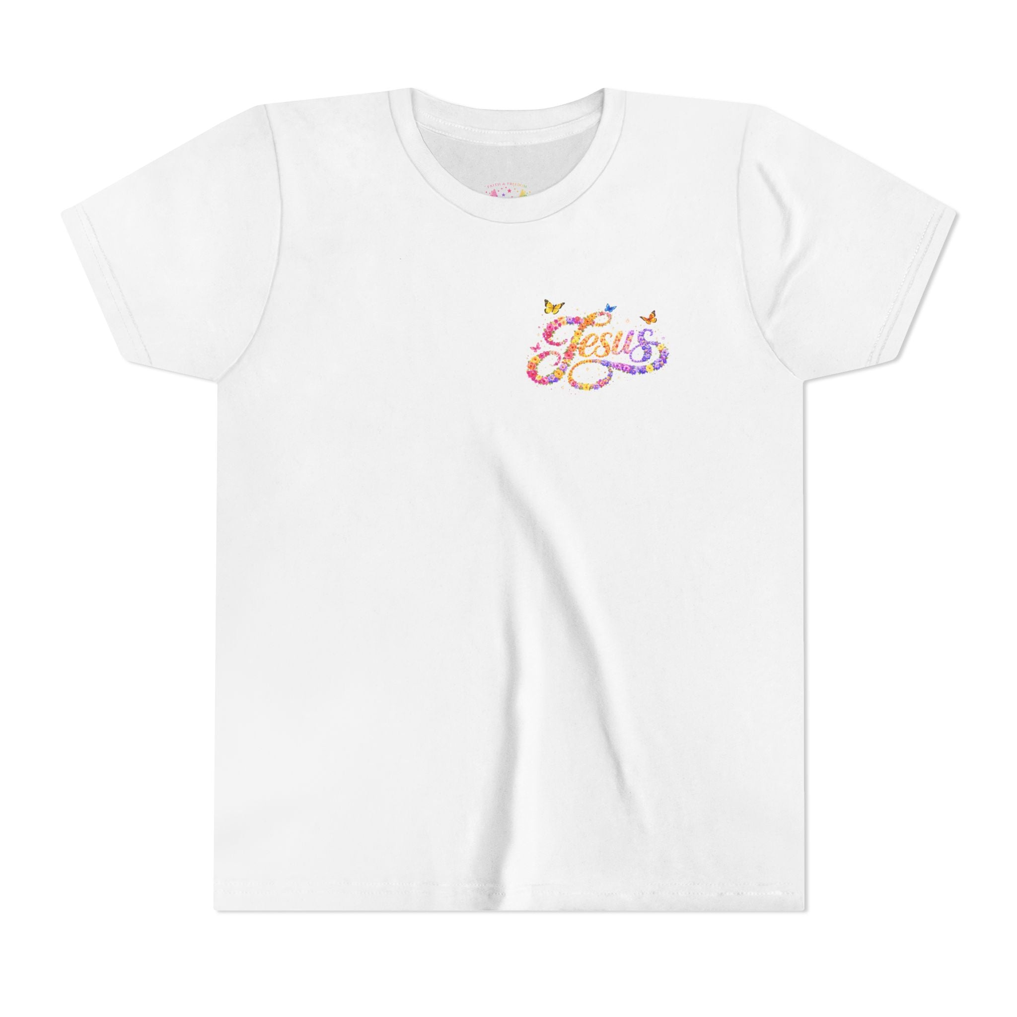 Youth Jesus Floral Script T-Shirt – Butterfly Christian Kids Tee | Faith Youth Shirt