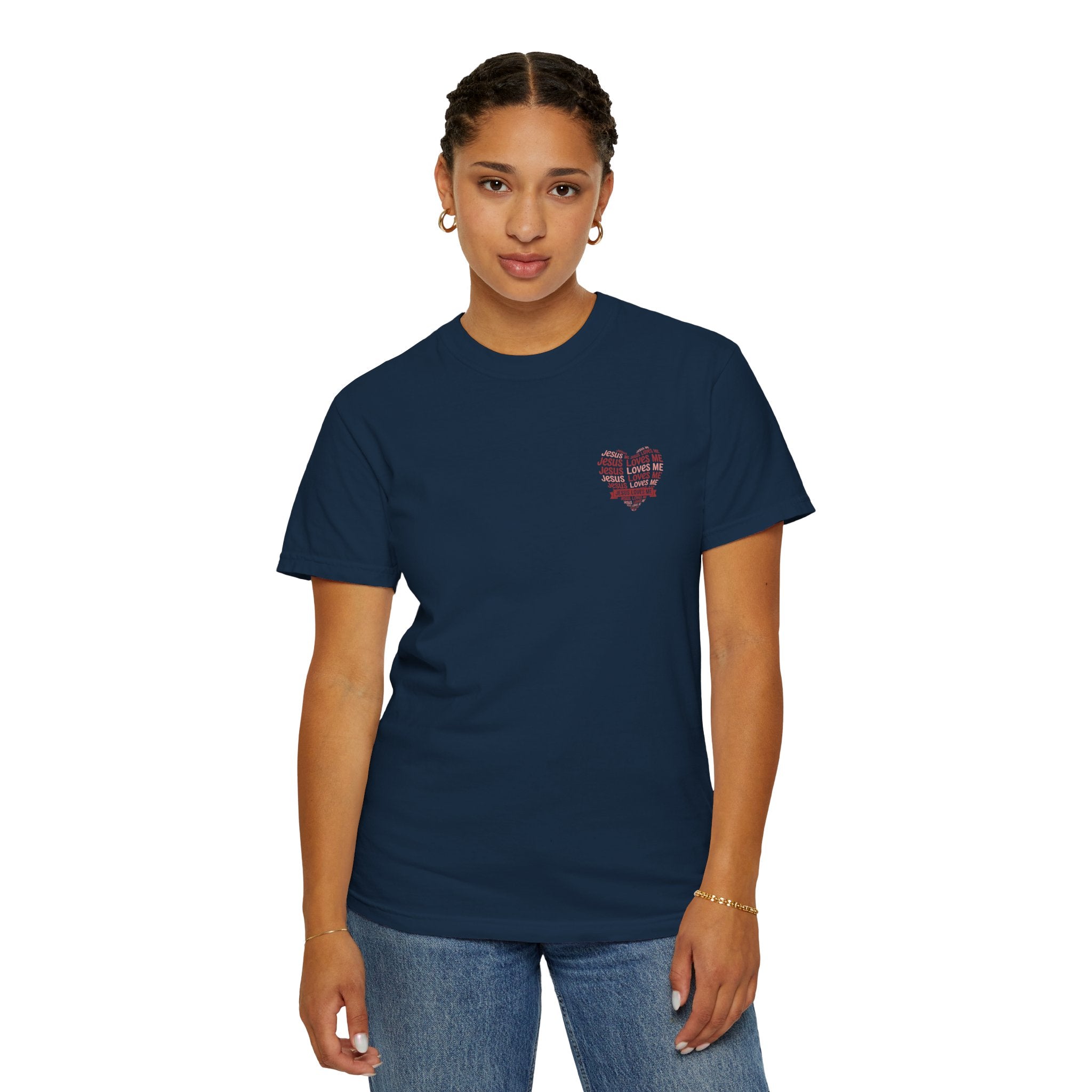 Jesus Loves Me Heart Garment-Dyed T-Shirt – Christian Faith Tee | Vintage Style Inspirational Shirt