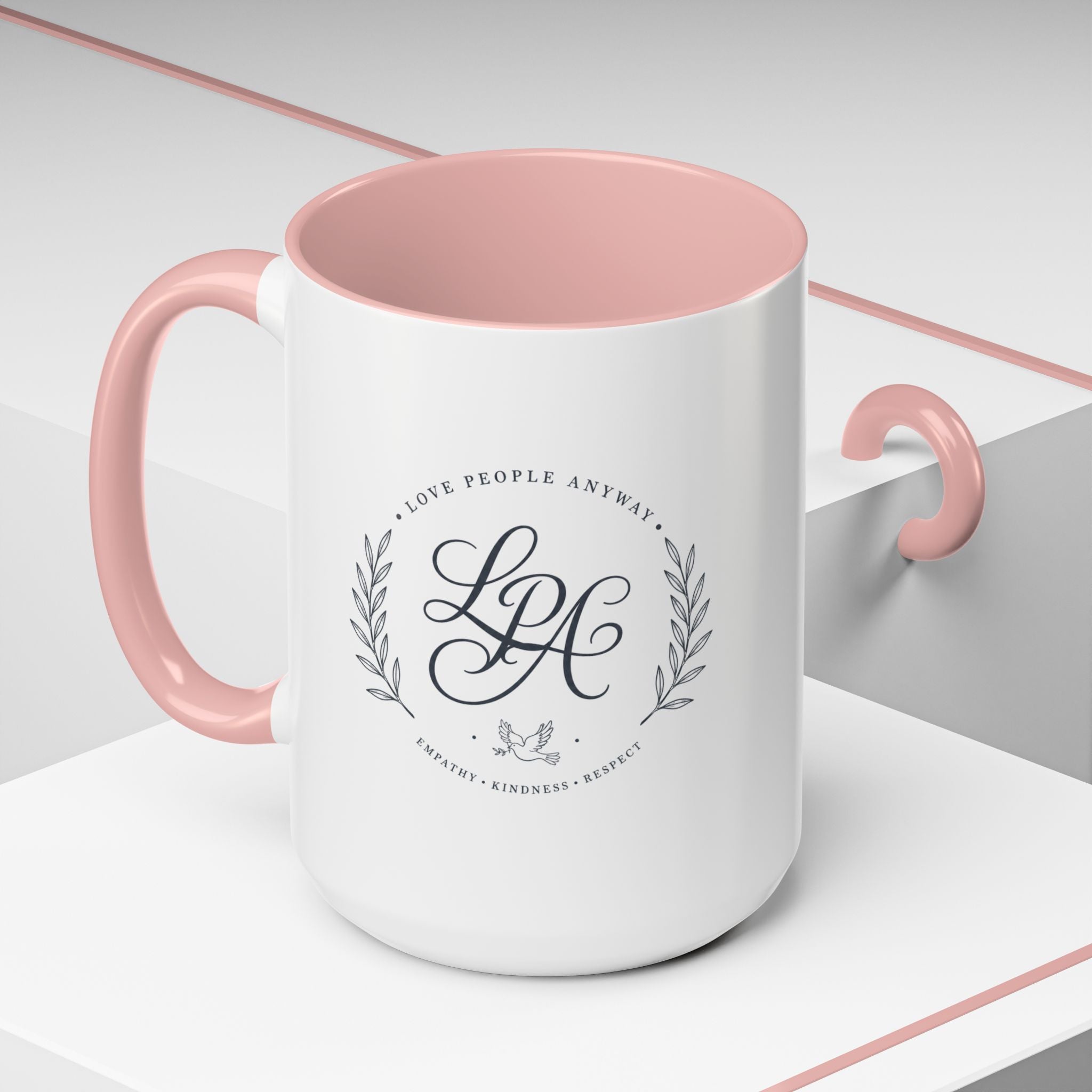 Love People Anyway Monogram Coffee Mug | Personalized Initial Crest Mug | Inspirational Gift