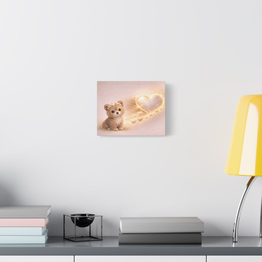 Cute Bear Canvas Wall Art — Woodland Nursery Bear with Heart | Baby Room Decor