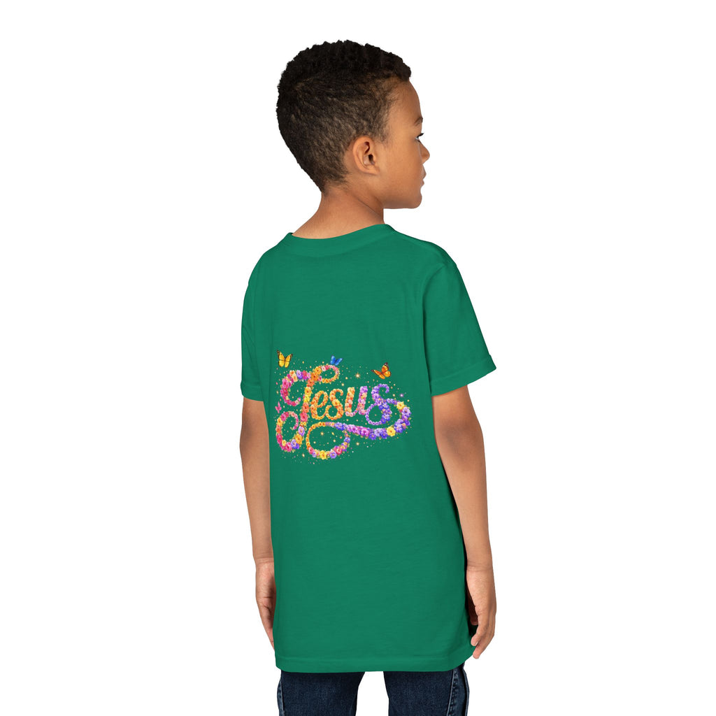 Youth Jesus Floral Script T-Shirt – Butterfly Christian Kids Tee | Faith Youth Shirt