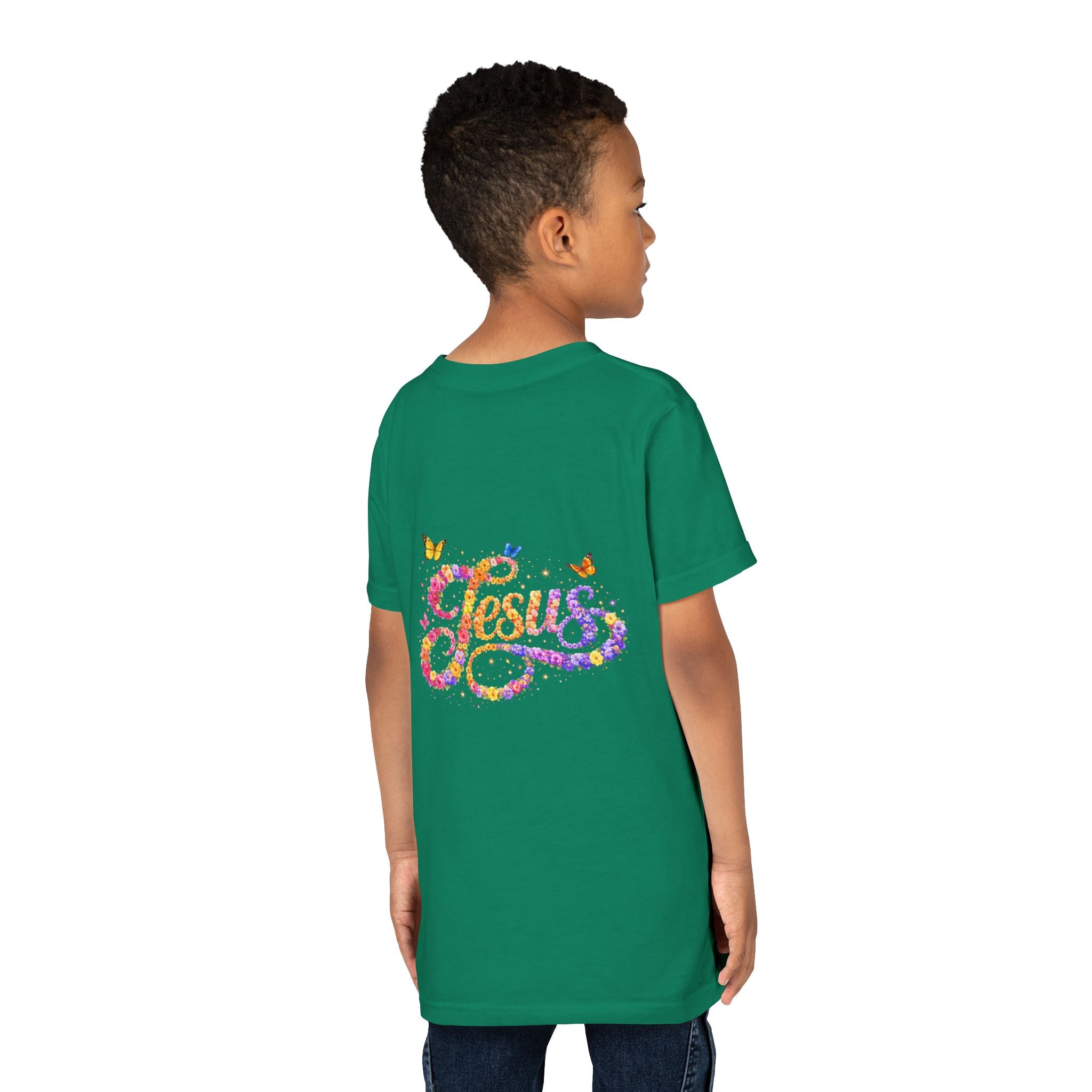 Youth Jesus Floral Script T-Shirt – Butterfly Christian Kids Tee | Faith Youth Shirt