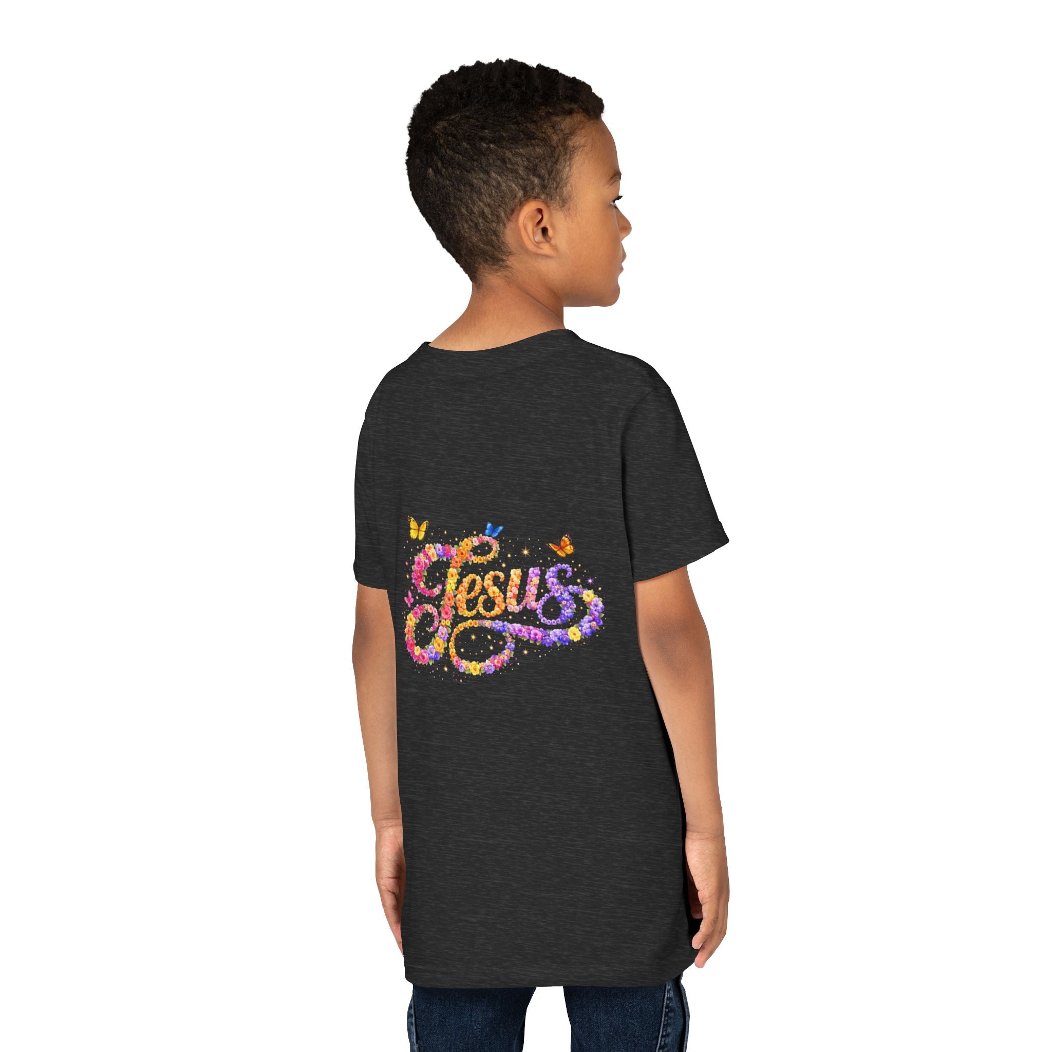 Youth Jesus Floral Script T-Shirt – Butterfly Christian Kids Tee | Faith Youth Shirt