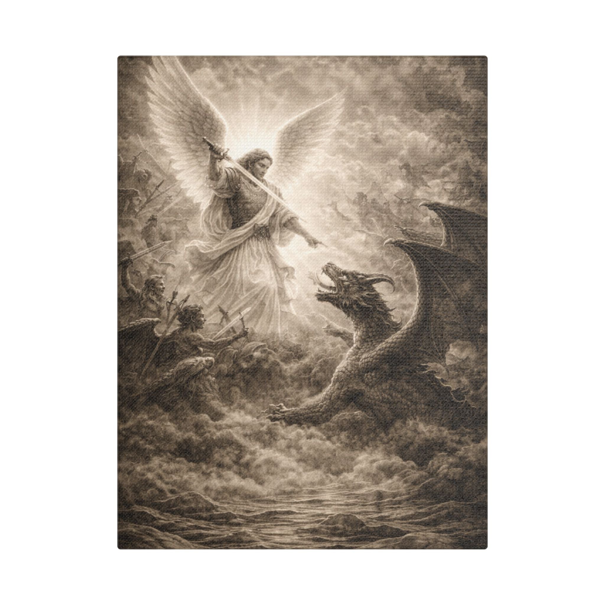 Michael the Archangel vs Dragon Canvas – Biblical Spiritual Warfare Wall Art