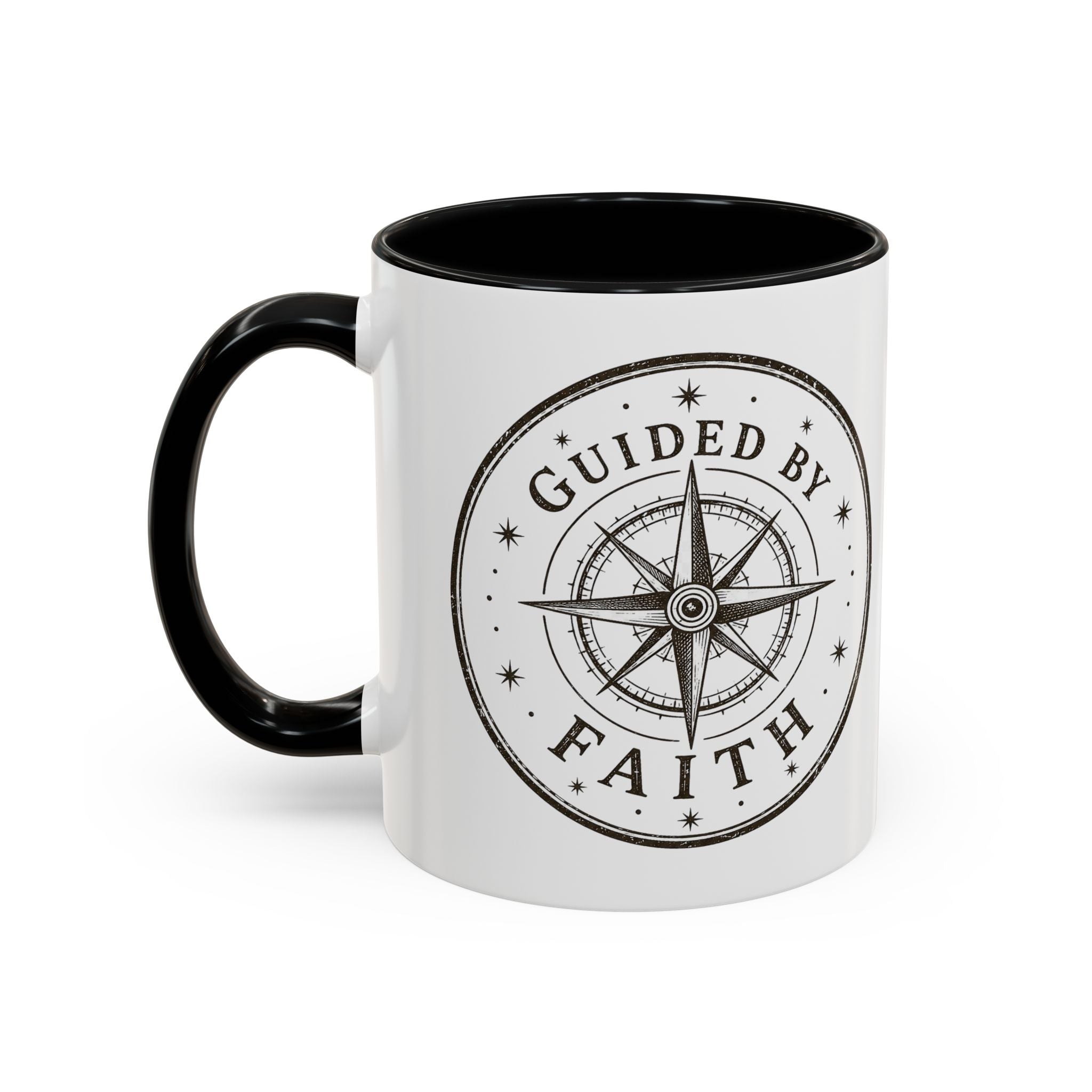 Guided by Faith Compass Coffee Mug | Inspirational Christian Accent Mug | Faith Freedom Creations