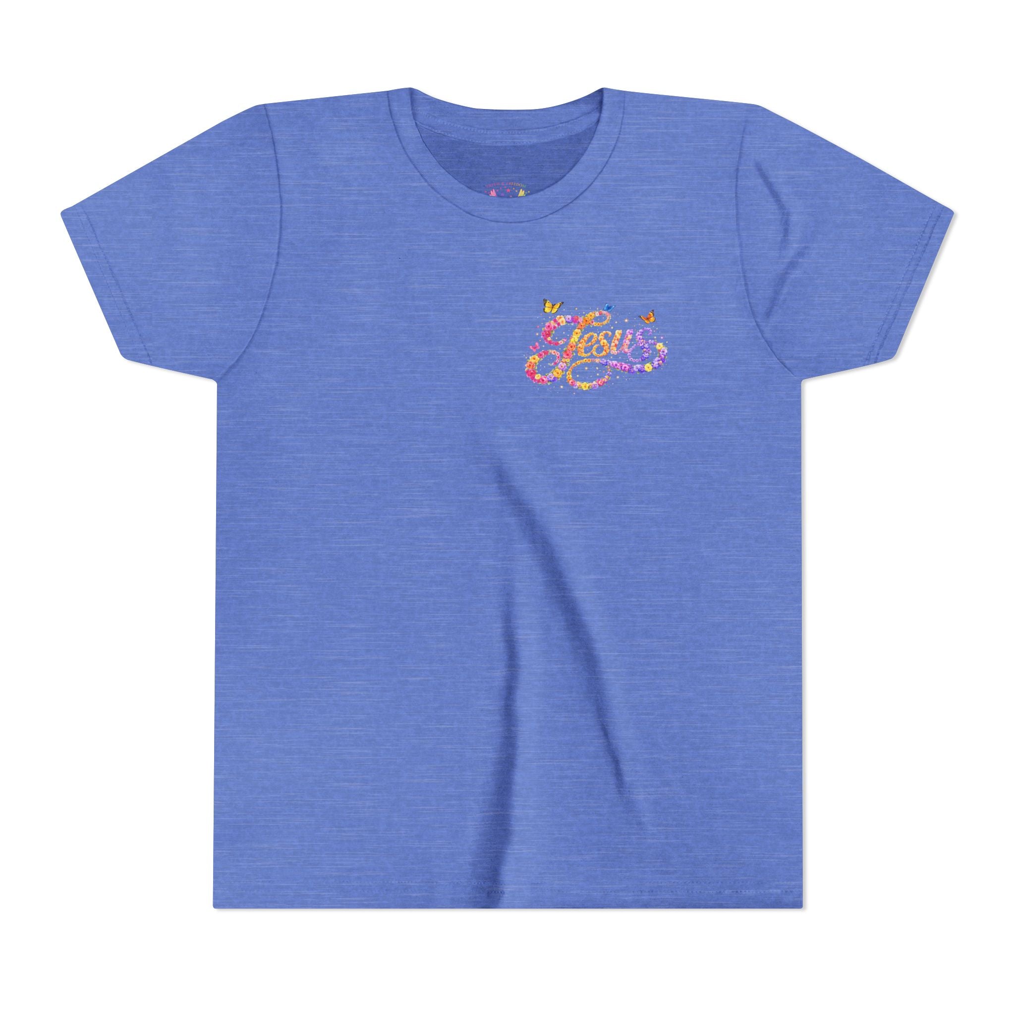 Youth Jesus Floral Script T-Shirt – Butterfly Christian Kids Tee | Faith Youth Shirt