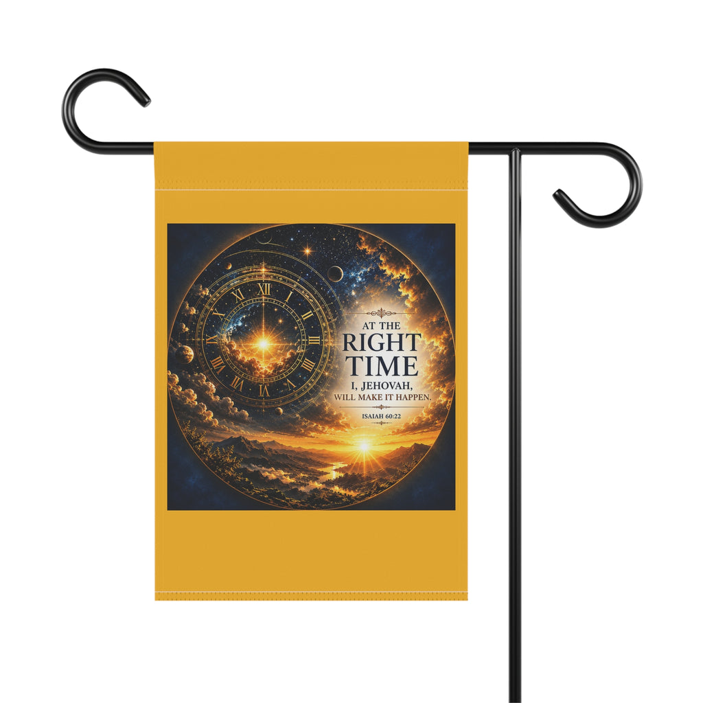 At the Right Time Garden Flag | Inspirational Bible Verse Banner | Celestial Sunrise Outdoor Decor
