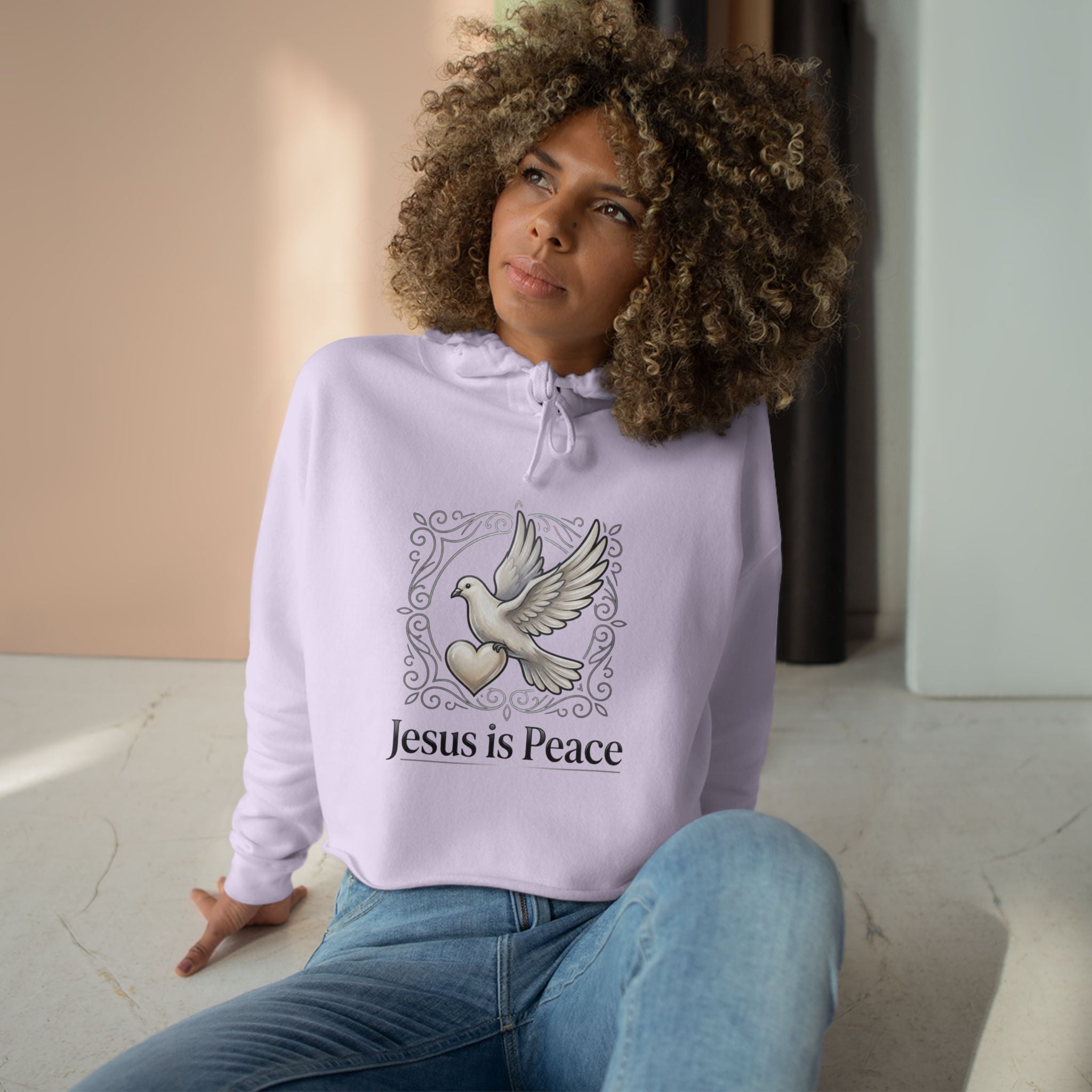 Jesus Is Peace Cropped Hoodie — Dove Faith Graphic