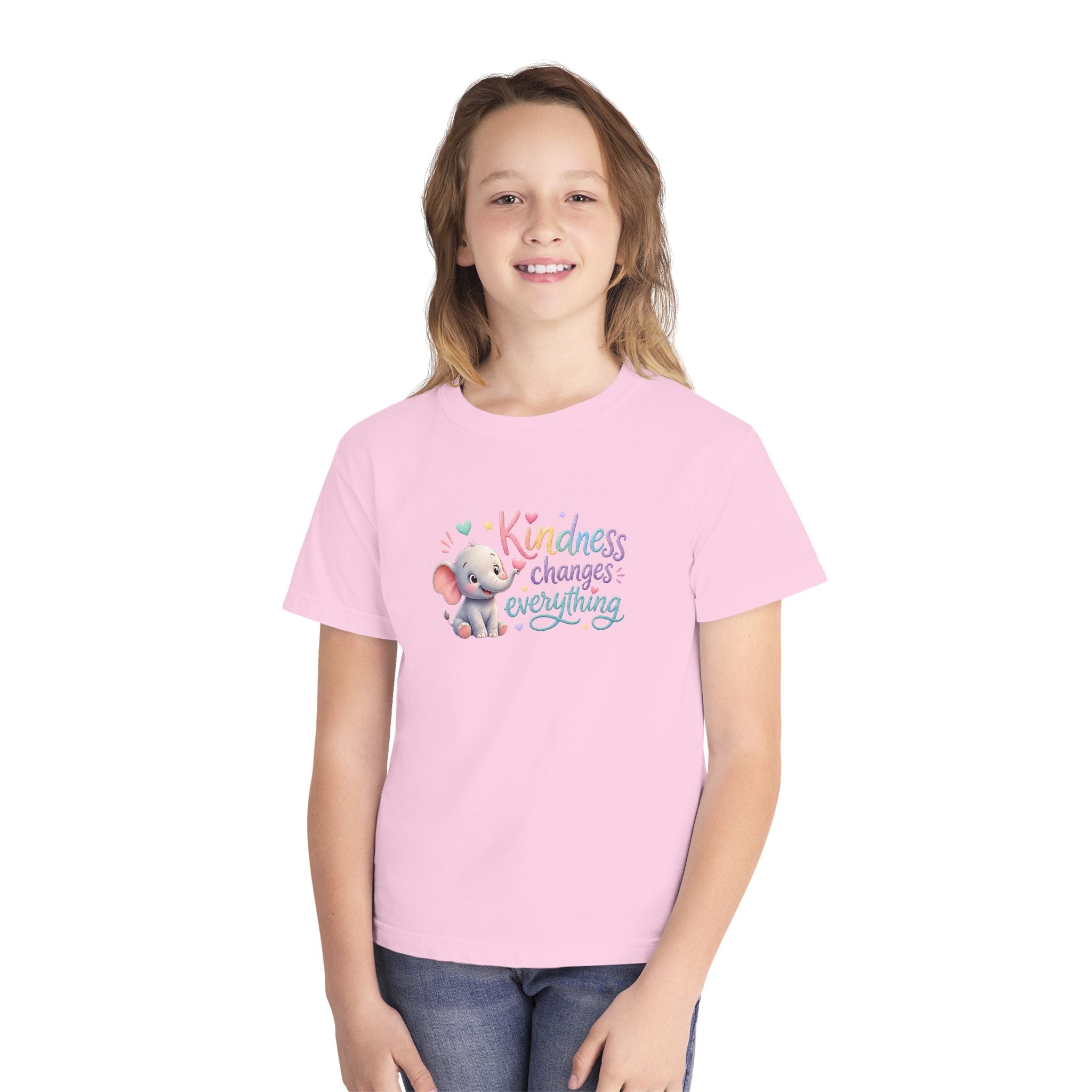 Youth Kindness Changes Everything Tee | Cute Elephant Kids Shirt | Inspirational Children’s Graphic T-Shirt