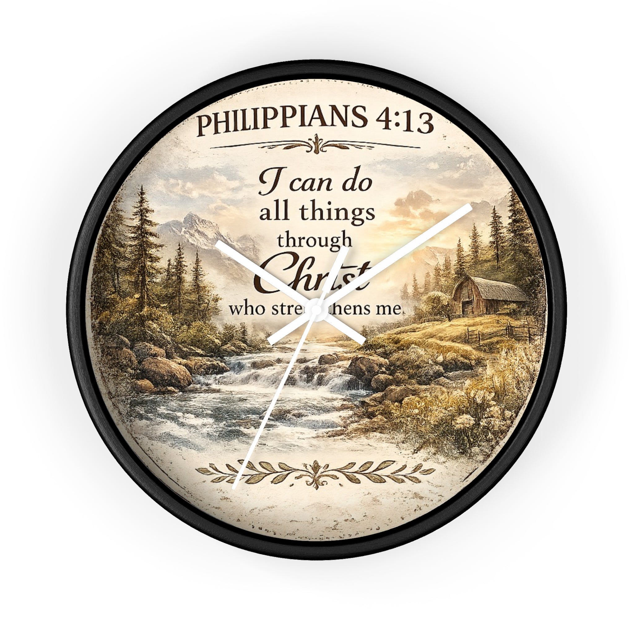 Philippians 4:13 Wall Clock | Inspirational Christian Scripture Clock | Rustic Cabin Faith Decor