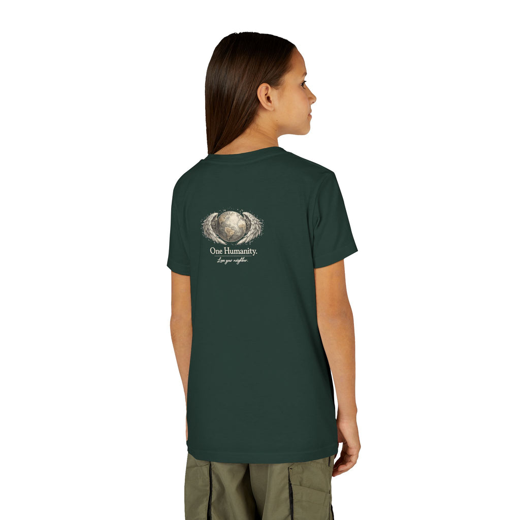 Youth “Quiet Kindness Changes Everything” Tee – Kids Inspirational T-Shirt with Earth & Friends Graphic