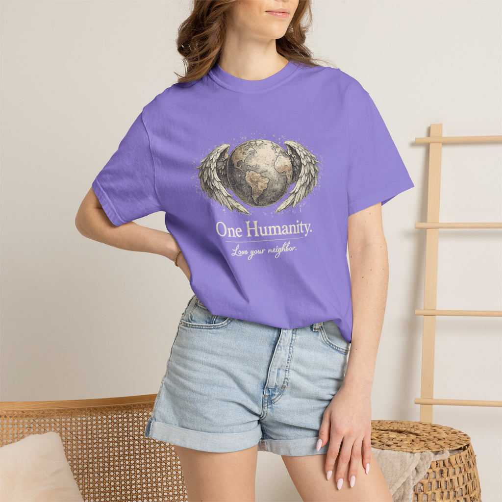 One Humanity T-Shirt – “One Humanity. Love Your Neighbor.” Earth Wings Graphic Tee