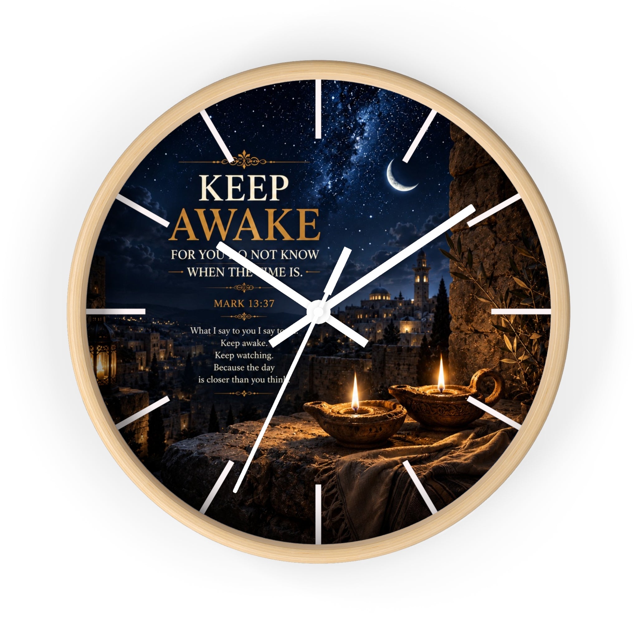 Keep Awake Wall Clock | Mark 13:37 Christian Nightscape Clock | Inspirational Faith Decor