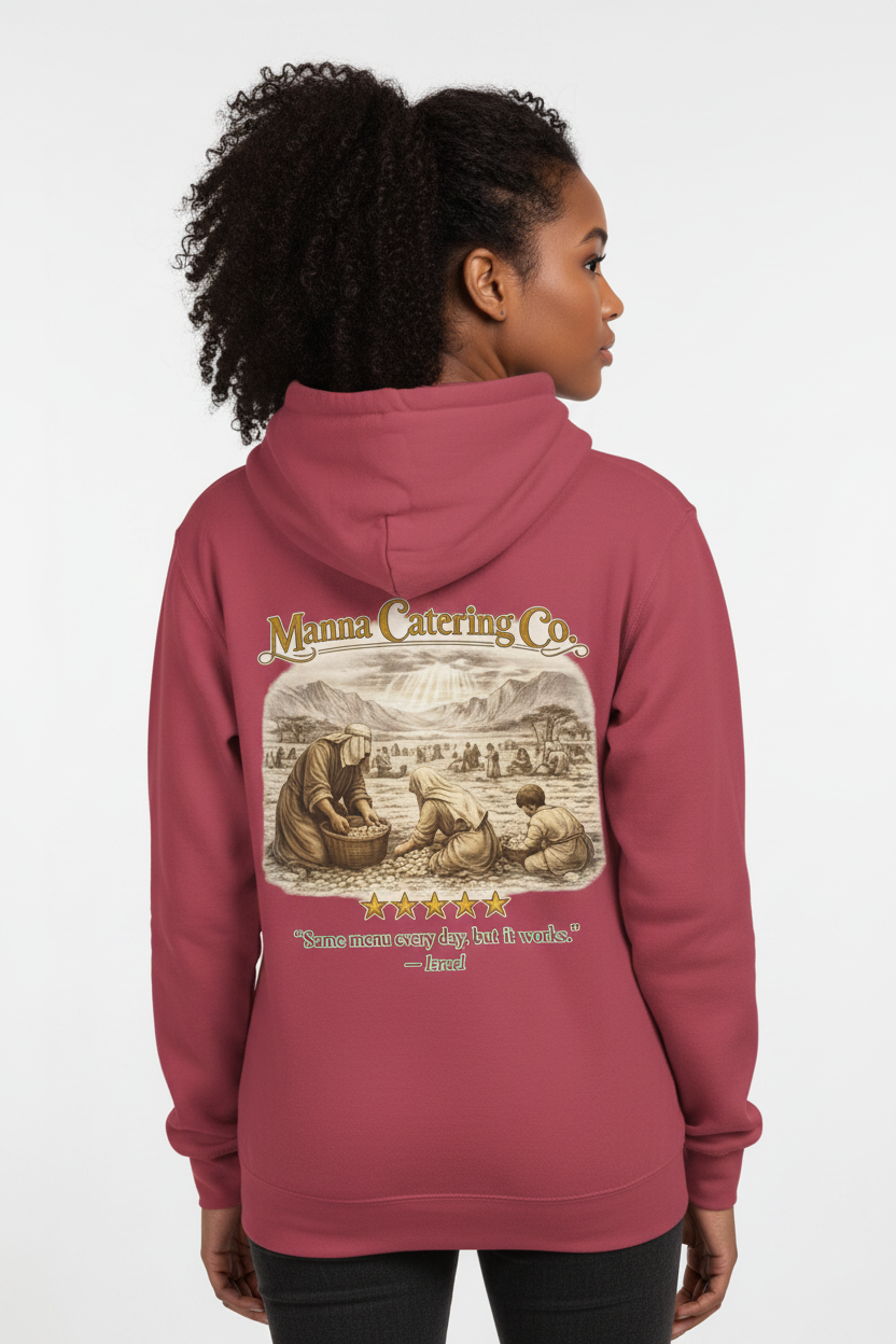 Manna Catering Co. – Hoodie | “Manna Review” Vintage Graphic – Five-Star Faith Series