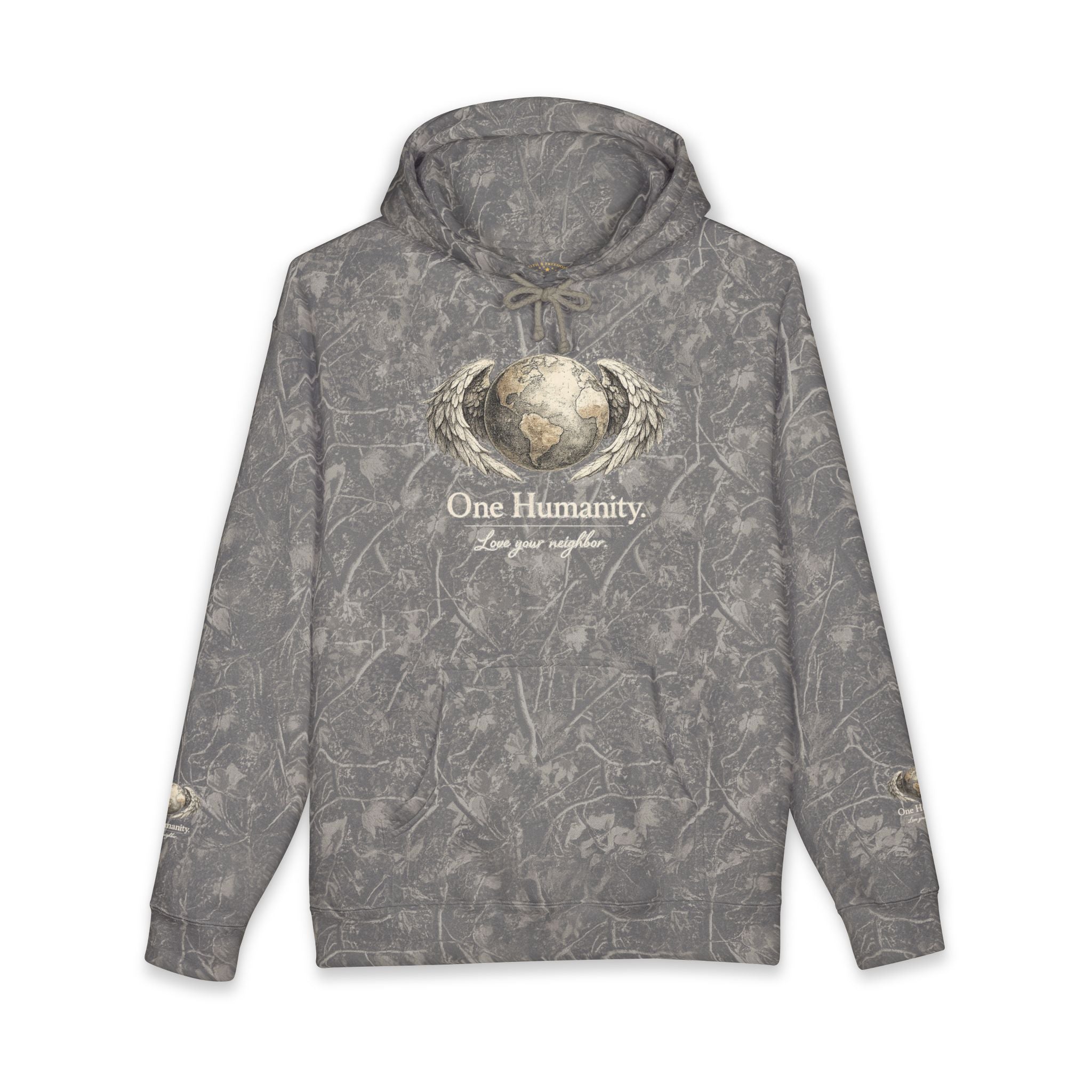 “One Humanity” Hoodie – “Love Your Neighbor” Earth & Wings Graphic Sweatshirt