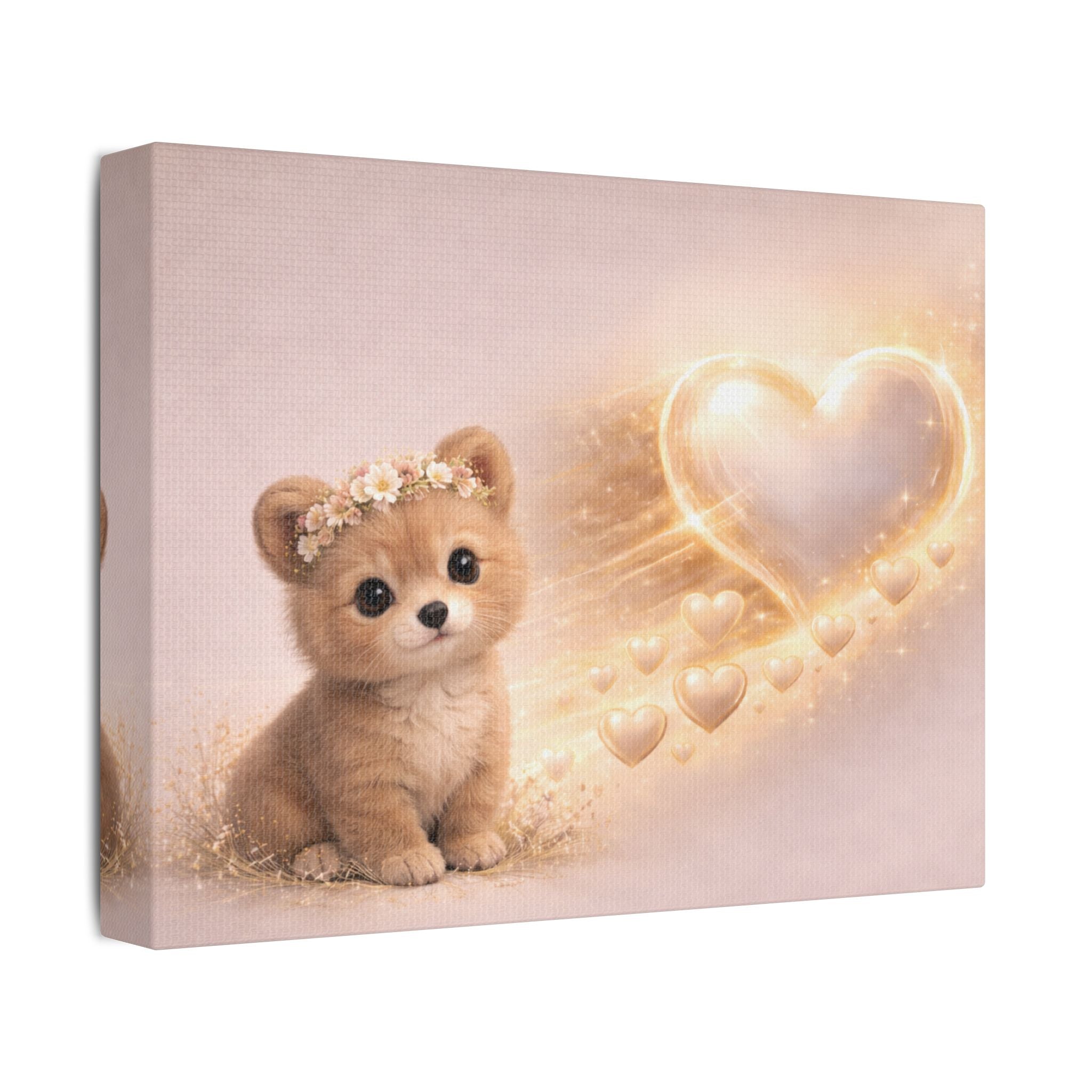 Cute Bear Canvas Wall Art — Woodland Nursery Bear with Heart | Baby Room Decor
