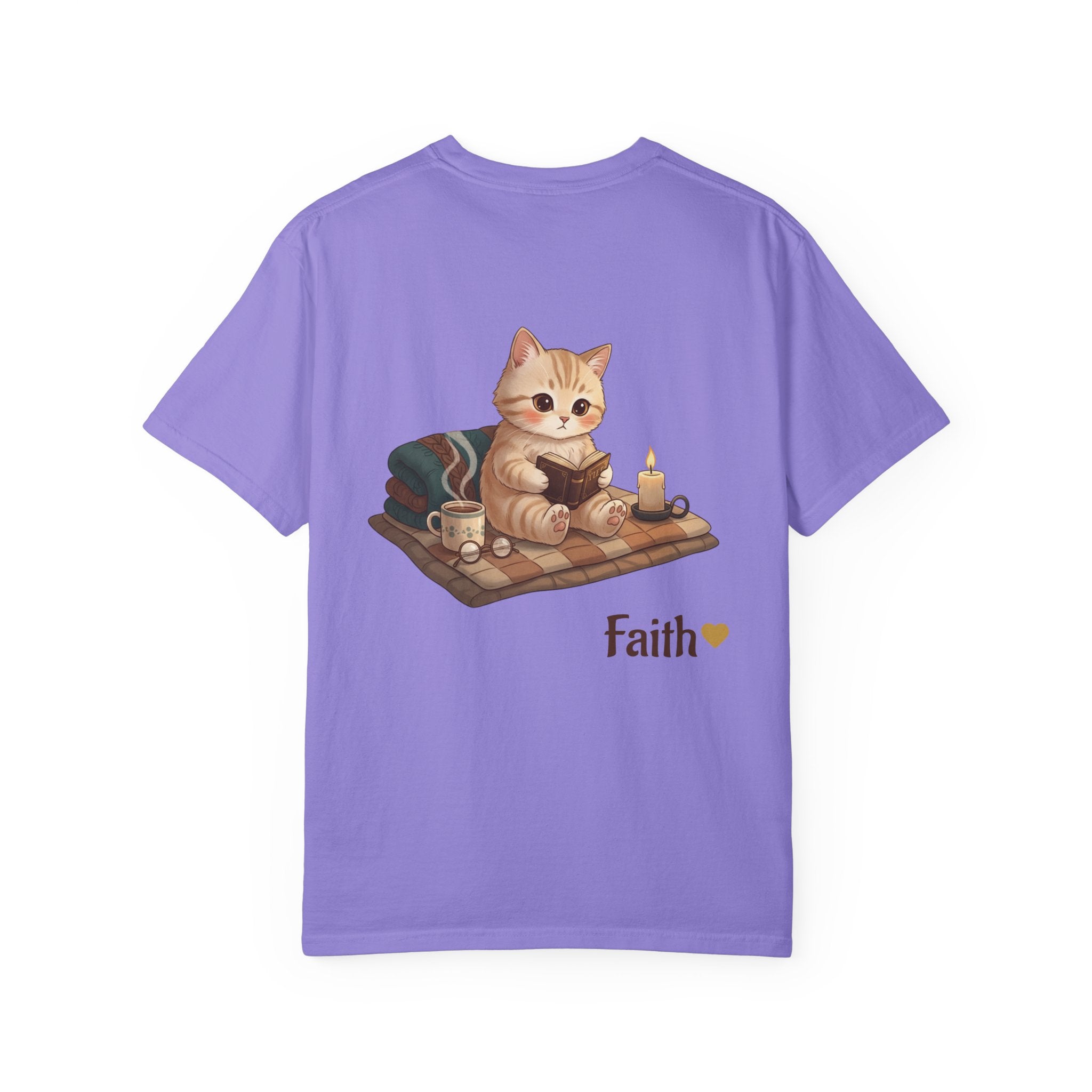 Cozy Cat Prayer T-Shirt — Faith Heart Cat Tee | Christian Cat Lover Shirt