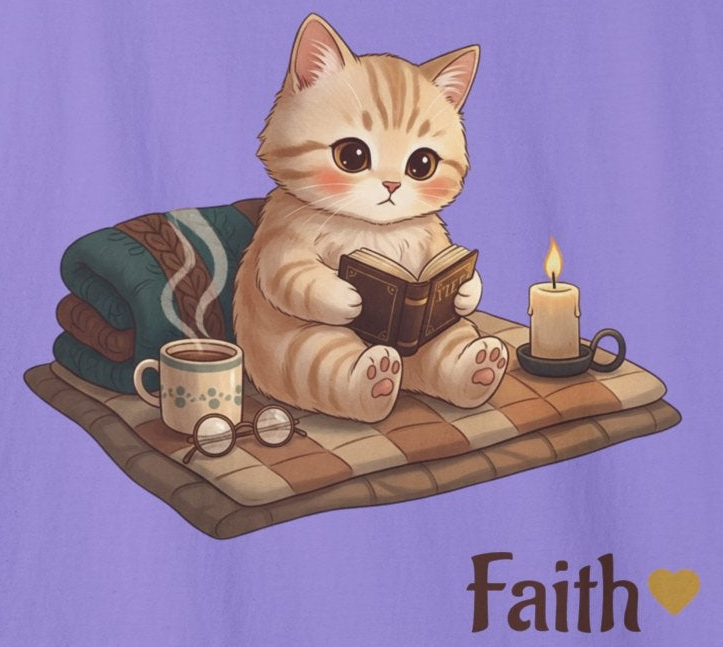 Cozy Cat Prayer T-Shirt — Faith Heart Cat Tee | Christian Cat Lover Shirt