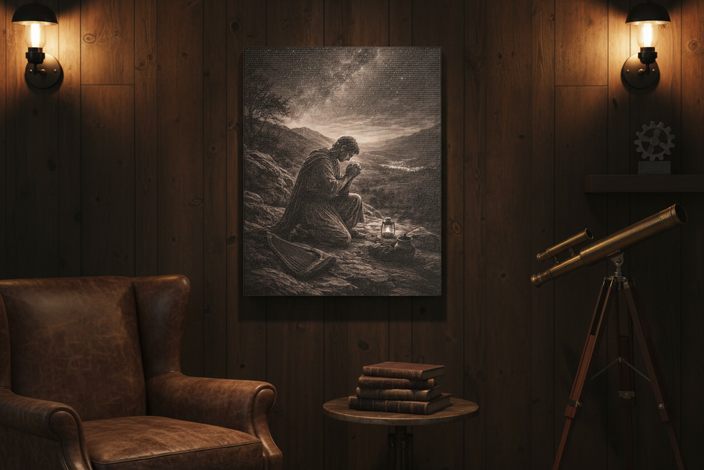 David Prays at Dusk Canvas — Biblical Wall Art | Christian Scripture Canvas