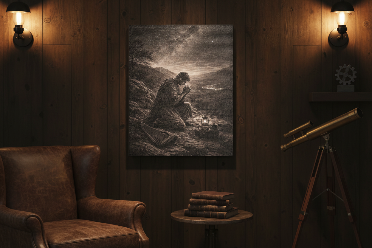 David Prays at Dusk Canvas — Biblical Wall Art | Christian Scripture Canvas