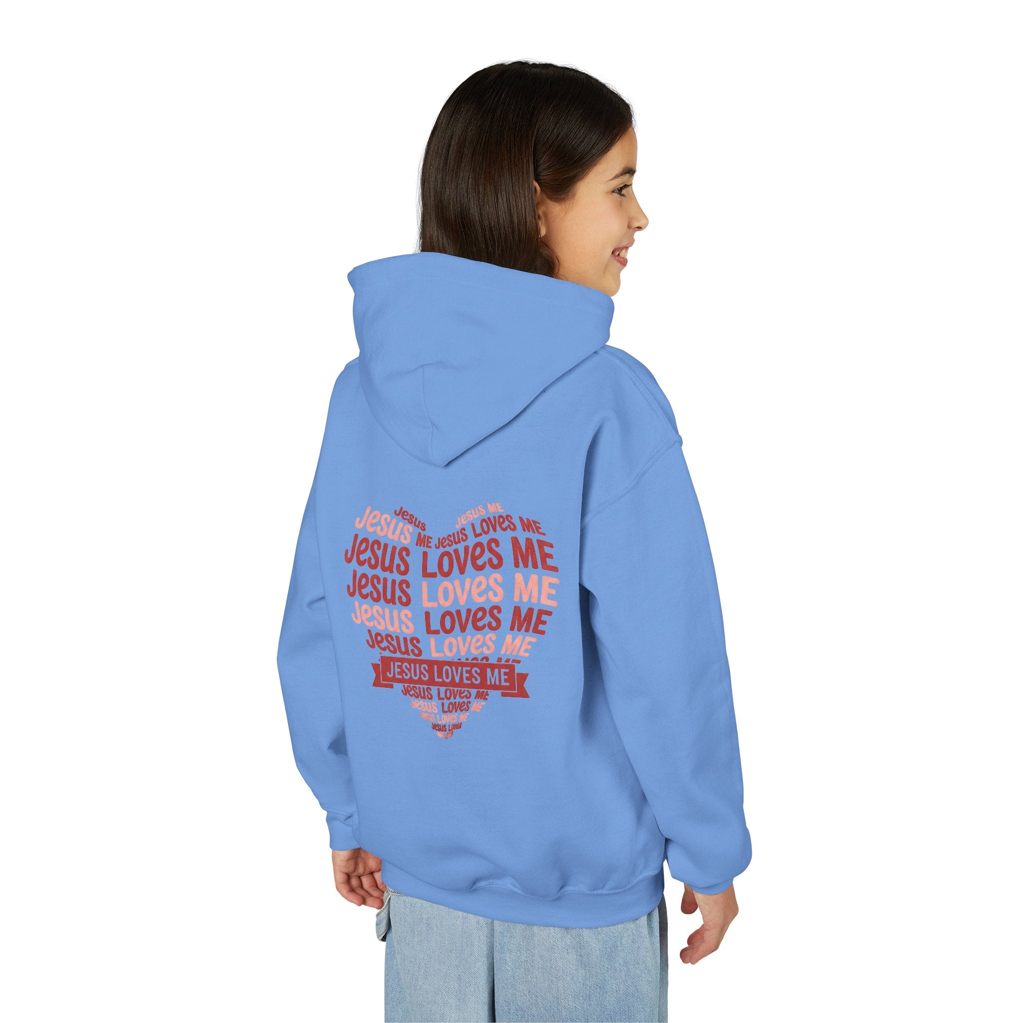 Jesus Loves Me Youth Hoodie – Heart Word Cloud Christian Kids Sweatshirt | Faith Inspired Kids Apparel