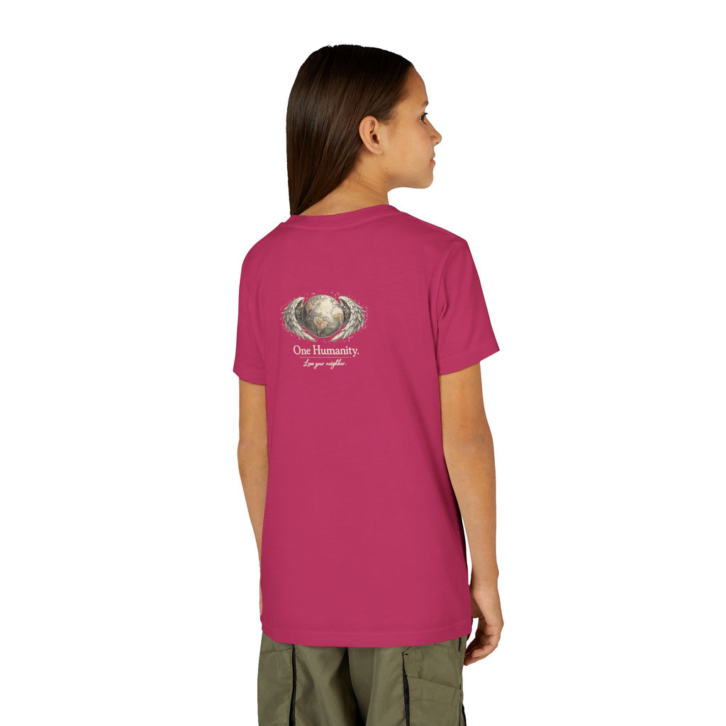 Youth “Quiet Kindness Changes Everything” Tee – Kids Inspirational T-Shirt with Earth & Friends Graphic