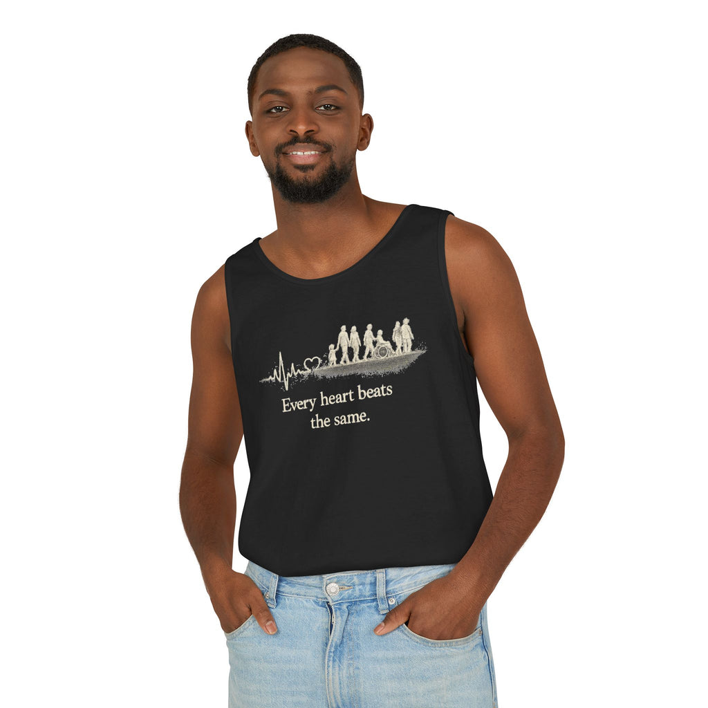 “Every Heart Beats the Same” Vintage Surf Tank Top – Garment-Dyed Coastal Unity Tank