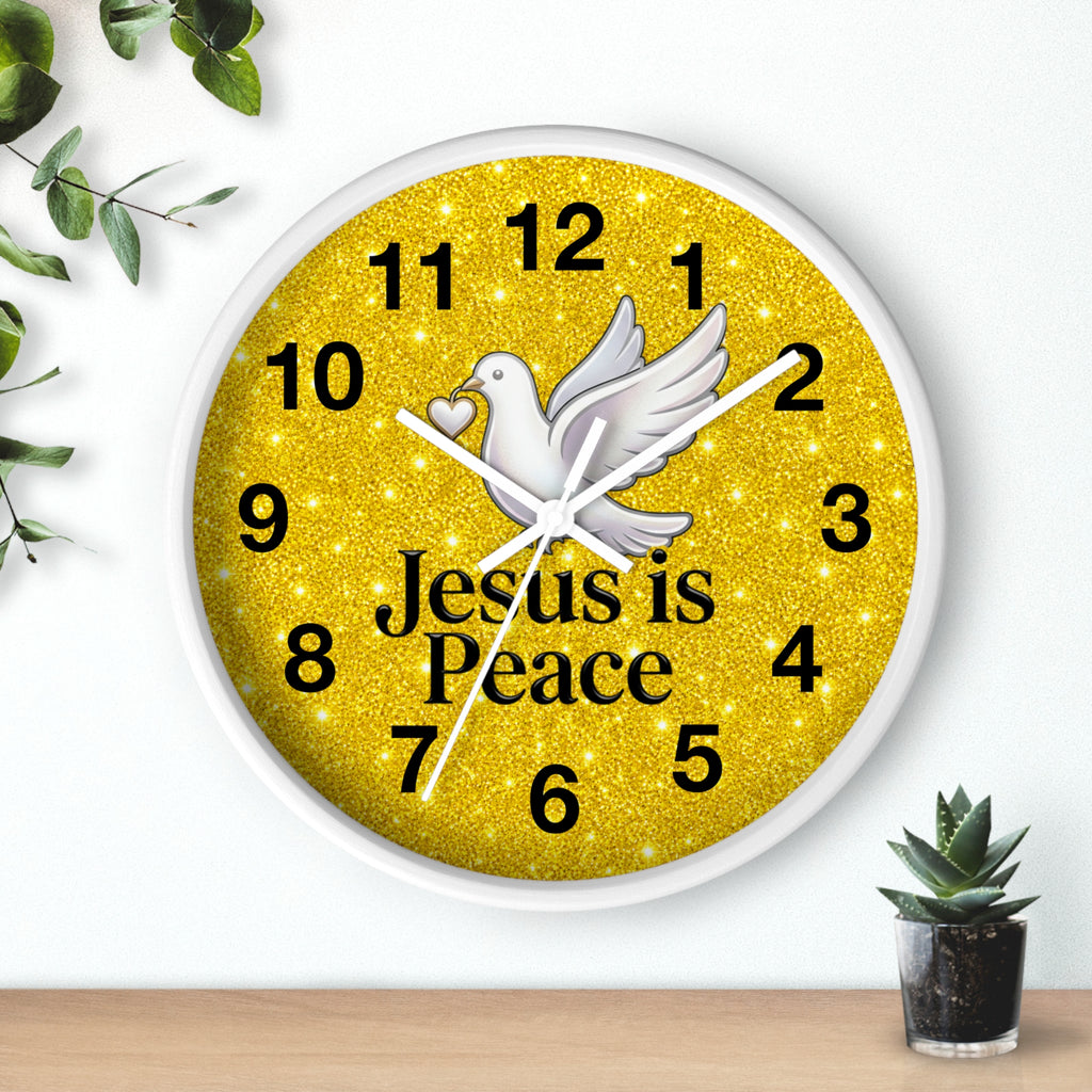 Jesus Is Peace Wall Clock | White Dove Christian Wall Decor | Silent Faith Clock